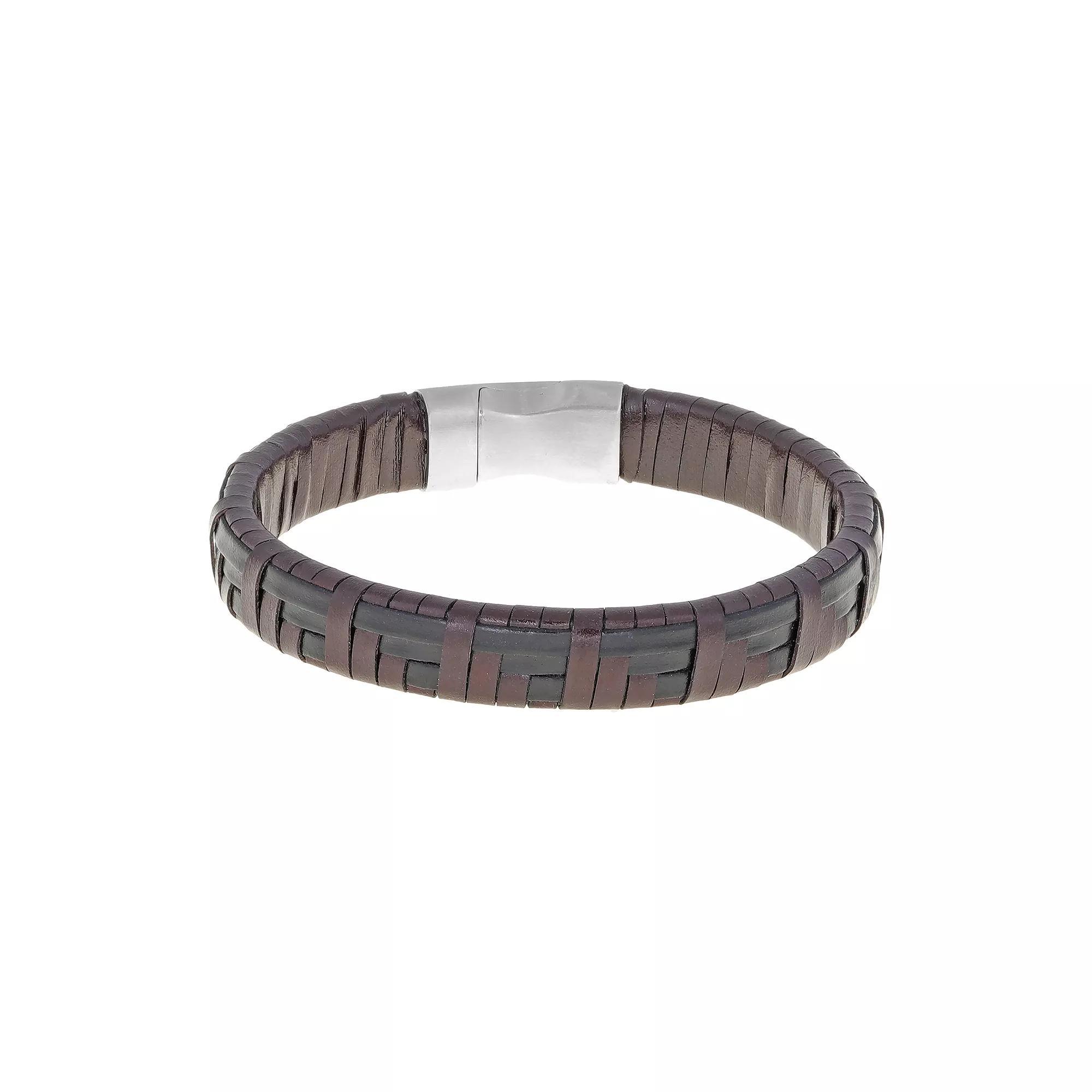 LYNX Textured Brown Faux-Leather Bracelet - Men's, Size: 8.5" Product Image