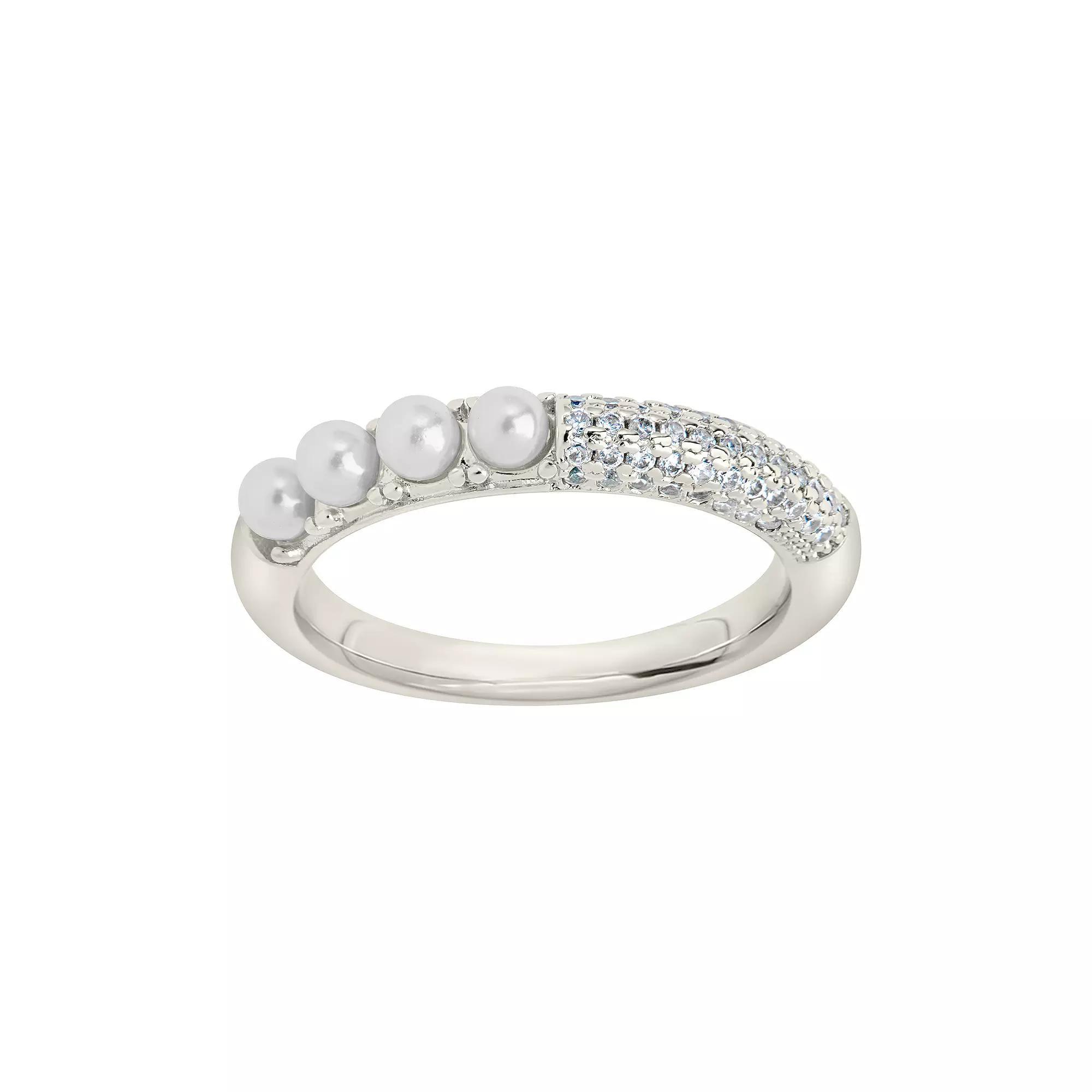 MC Collective Faux Pearl Evelyn Ring, Women's, Size: 7, Silver Tone Product Image