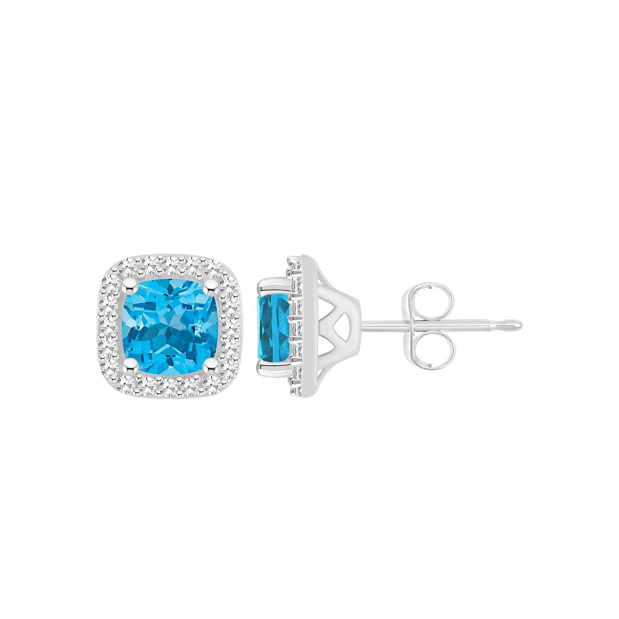 Celebration Gems Sterling Silver 5 mm Cushion Gemstone & 1/5 Carat T.W. Diamond Halo Stud Earrings, Women's, Red Product Image