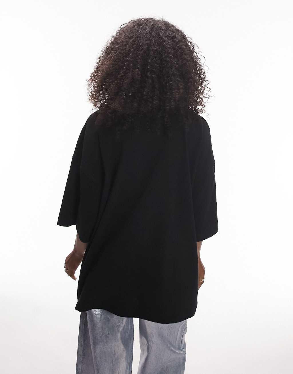 Topshop oversized drop shoulder tee in black Product Image