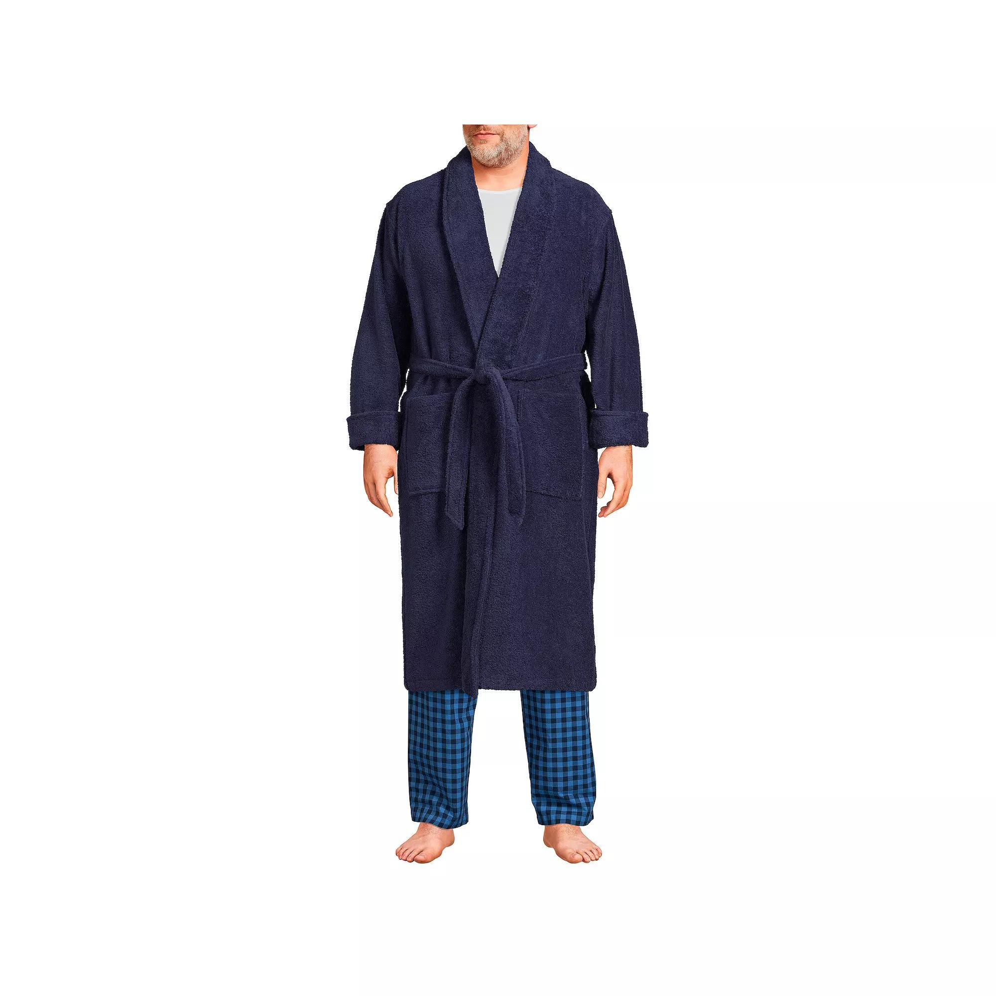 Mens Lands End Turkish Terry Calf-Length Robe Deep Blue Product Image