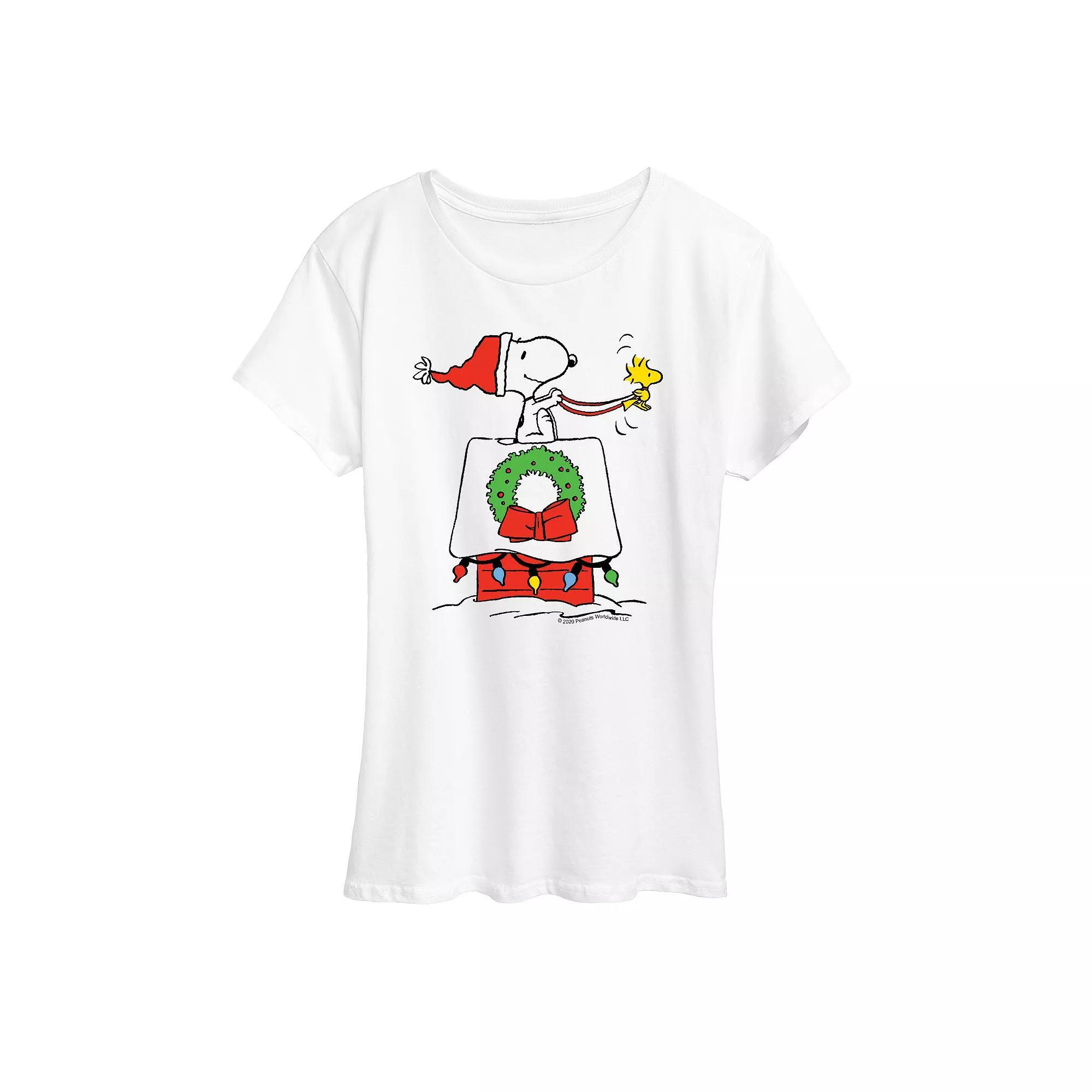 Women's Peanuts Snoopy Sleigh Graphic Tee, Size: Large, White Product Image