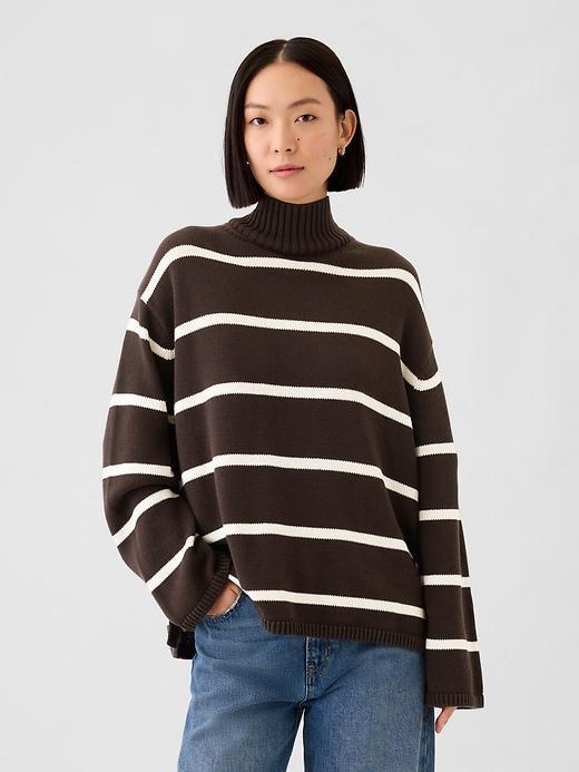 100% Cotton Oversized Split-Hem Mockneck Sweater Product Image