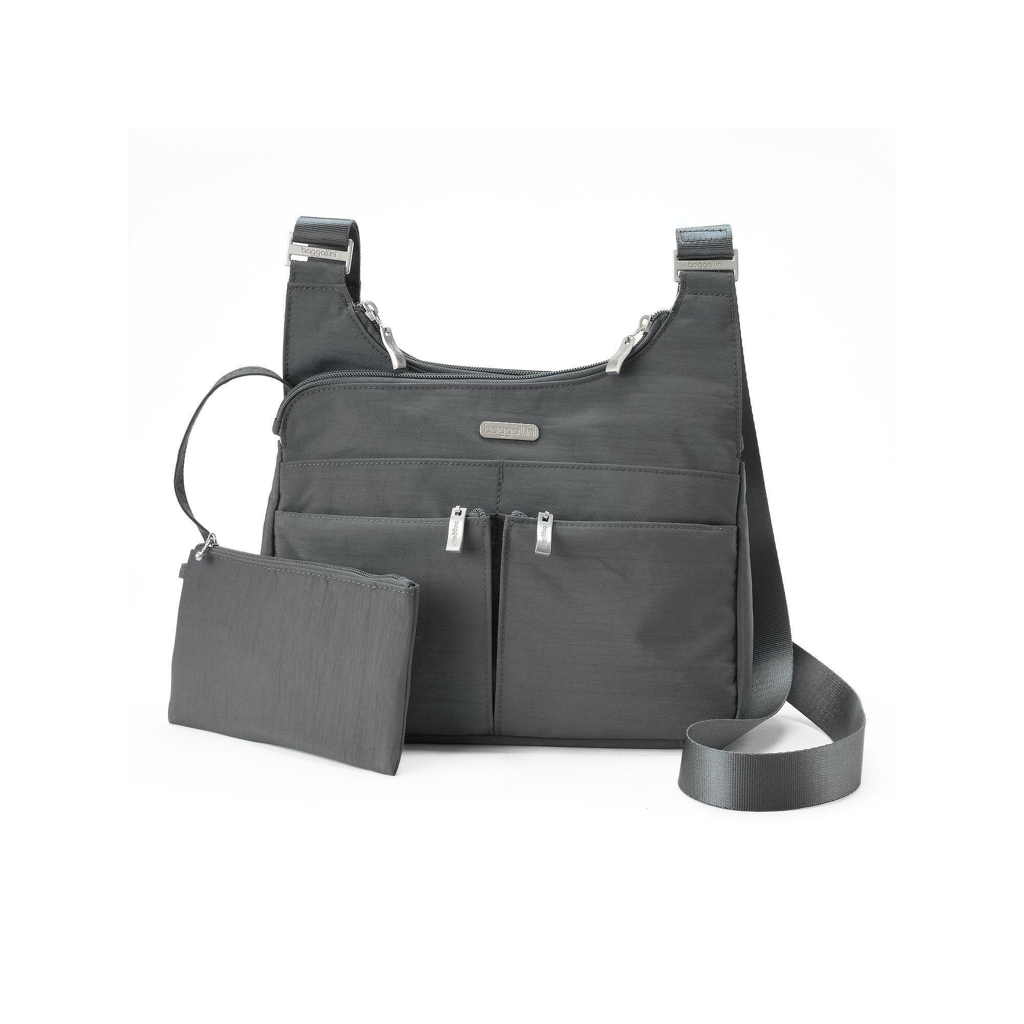 Womens Baggallini Cross Over Crossbody Bag with RFID Blocking Wristlet, Grey Product Image