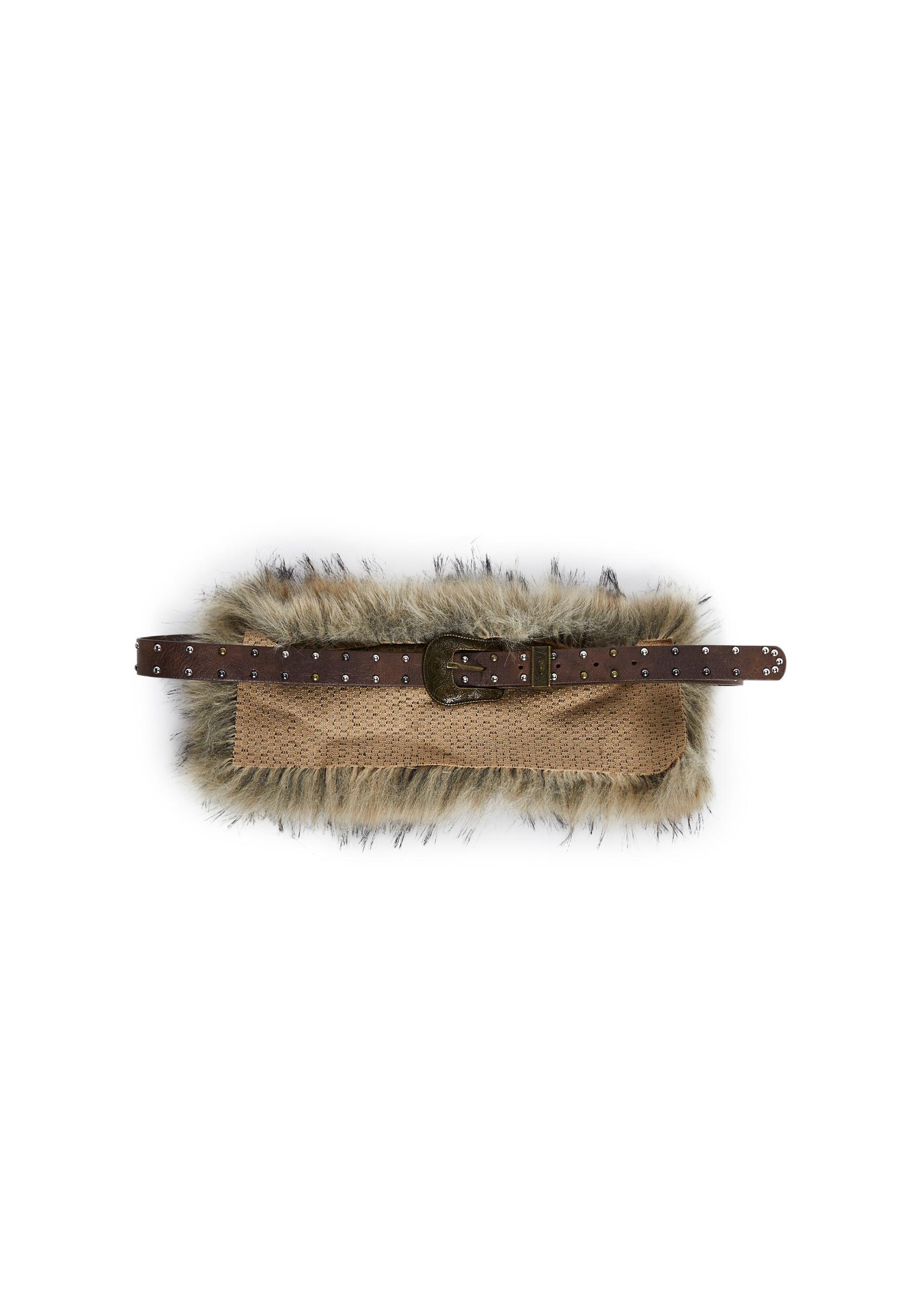 Vegan Leather Faux Fur Belt Club Exx - Brown Product Image