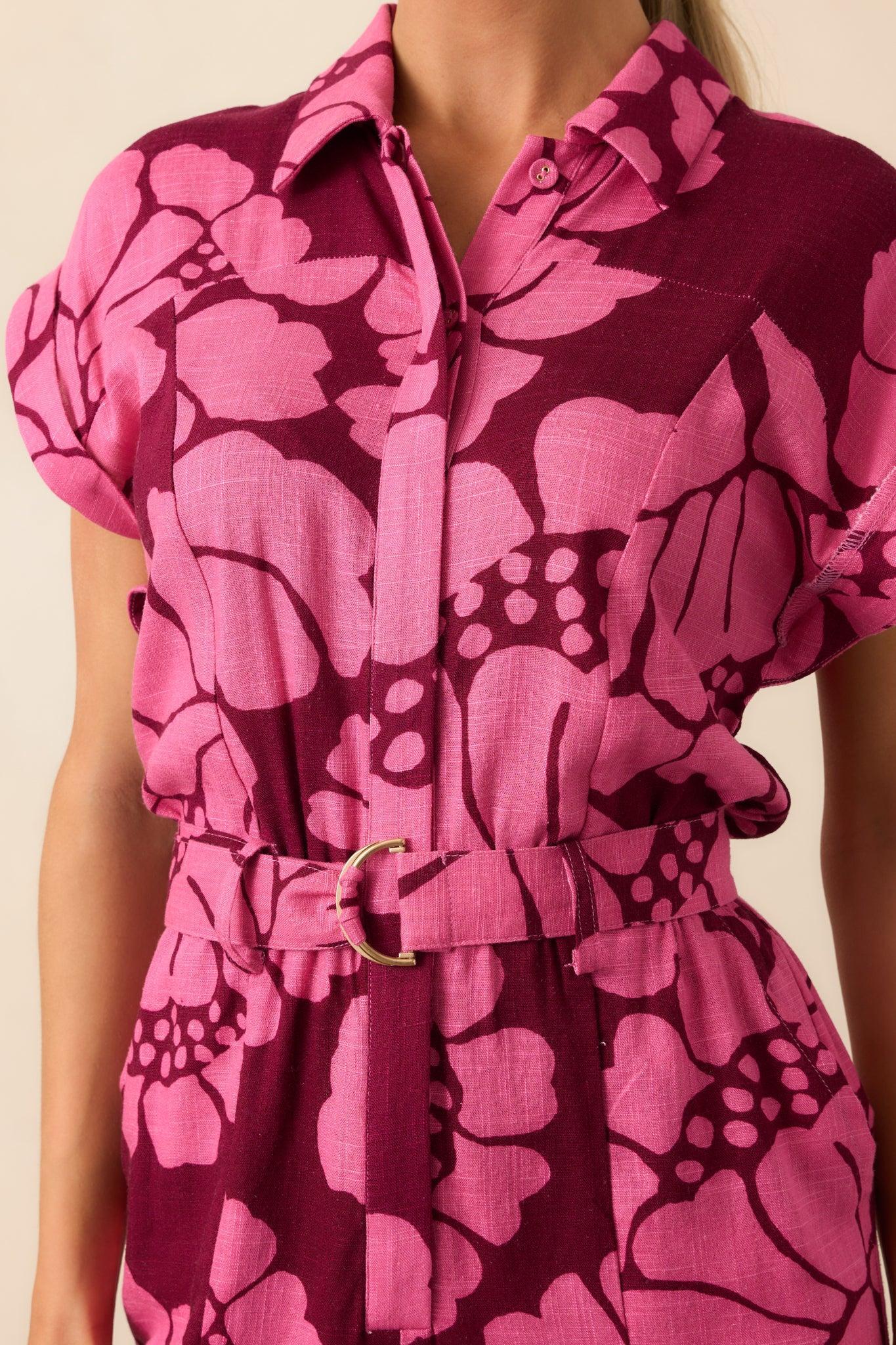 MINKPINK Persephone Berry Floral Belted Playsuit Product Image