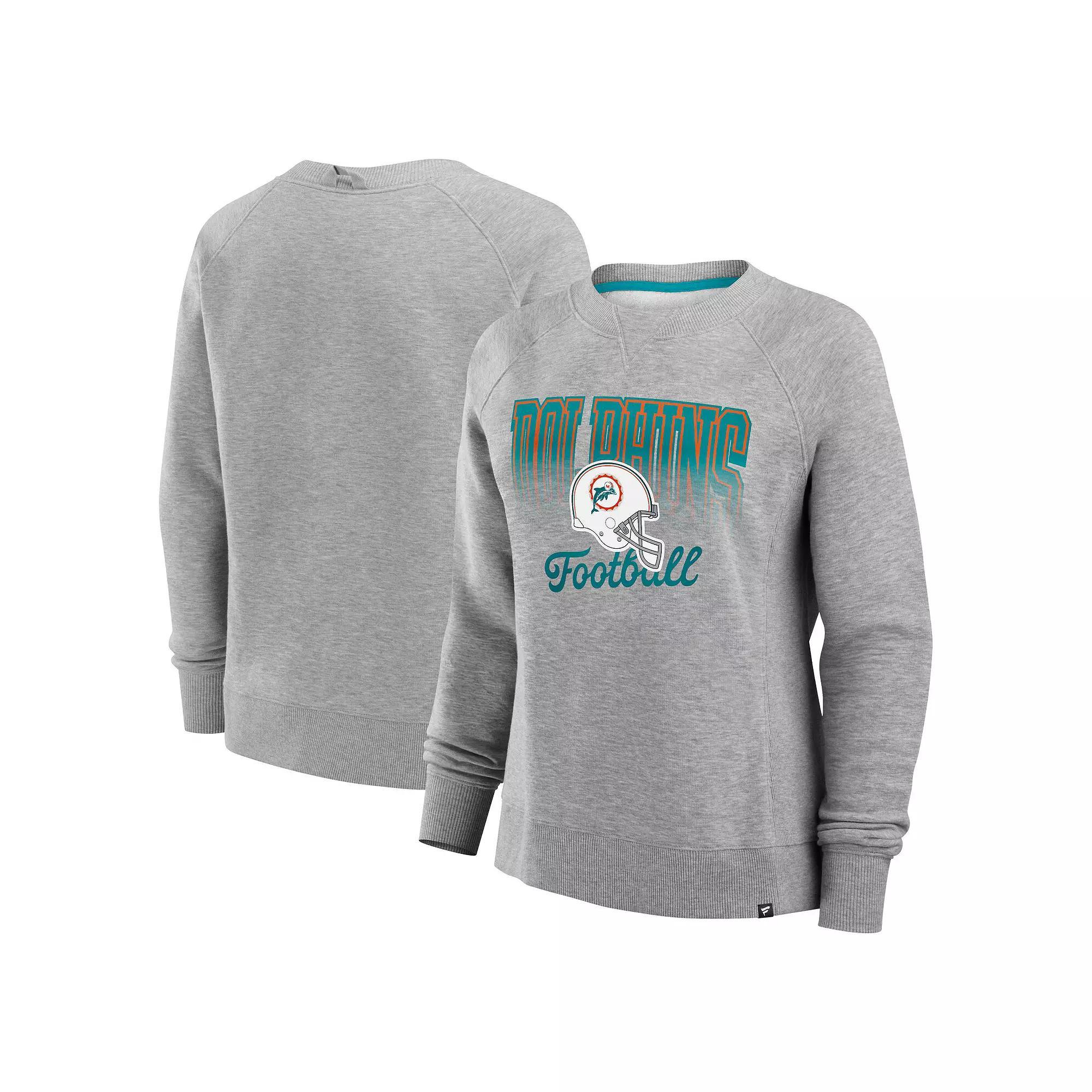Women's Fanatics Heather Gray Miami Dolphins Hit Hard Fleece Pullover Sweatshirt, Size: Large, Grey Product Image