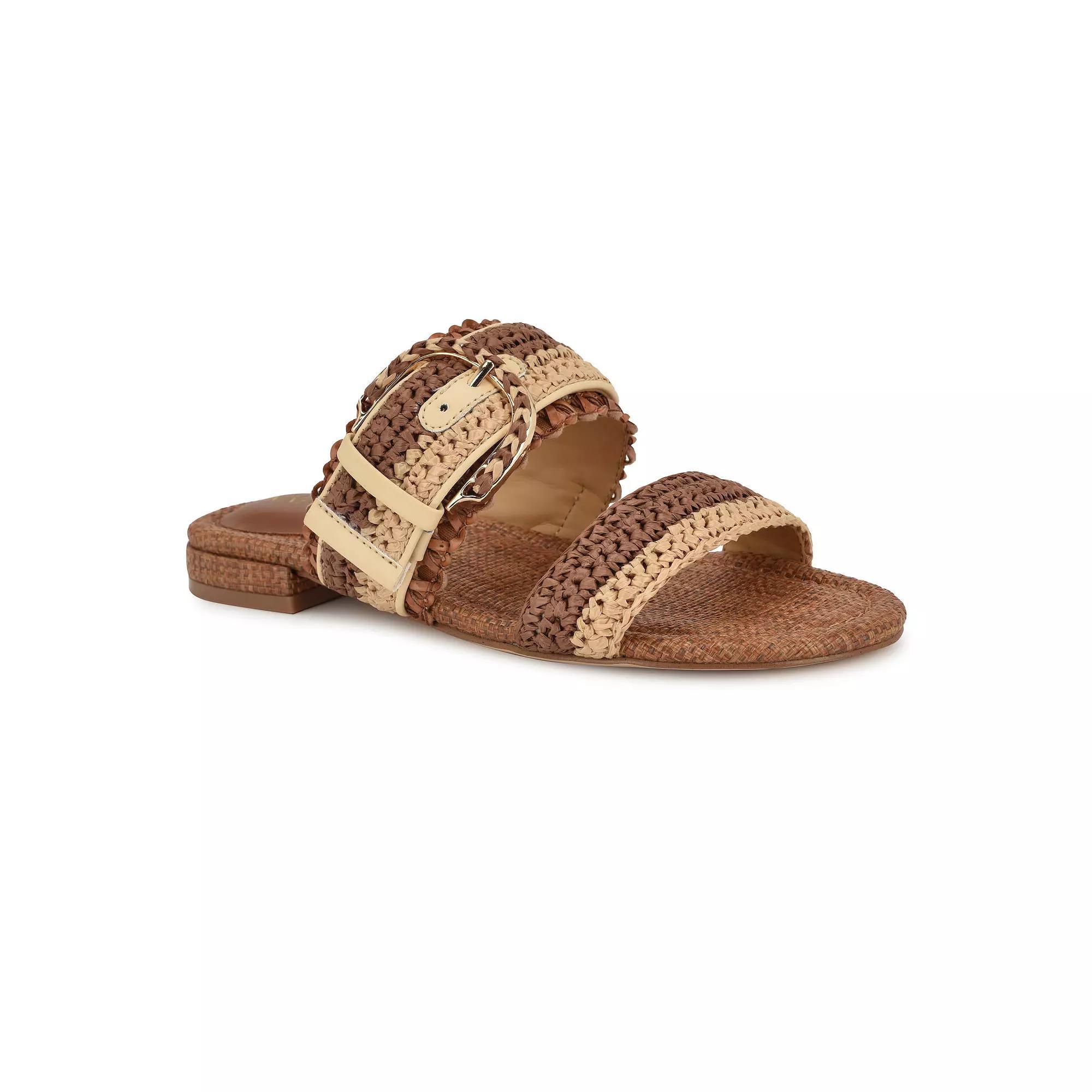 Nine West Sameey Open Toe Slip-On Women's Flat Sandals, Size: 10, Dark Brown Natural Mul Product Image