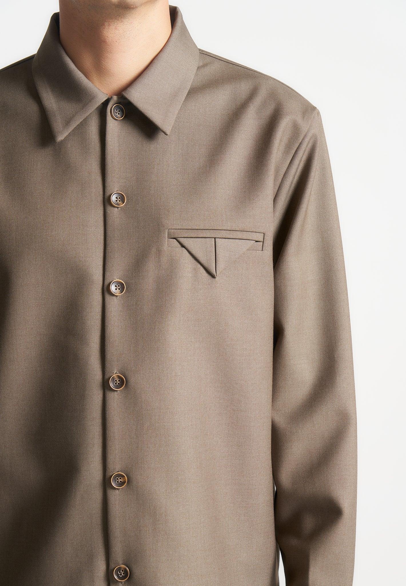 Hatched Tailored Long Sleeve Overshirt - Khaki Male Product Image