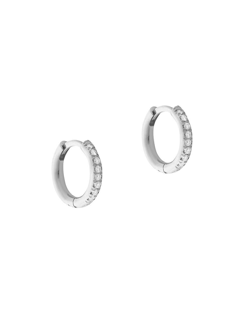 Womens Classic 18K White Gold & Diamond Midi Hoop Earrings Product Image