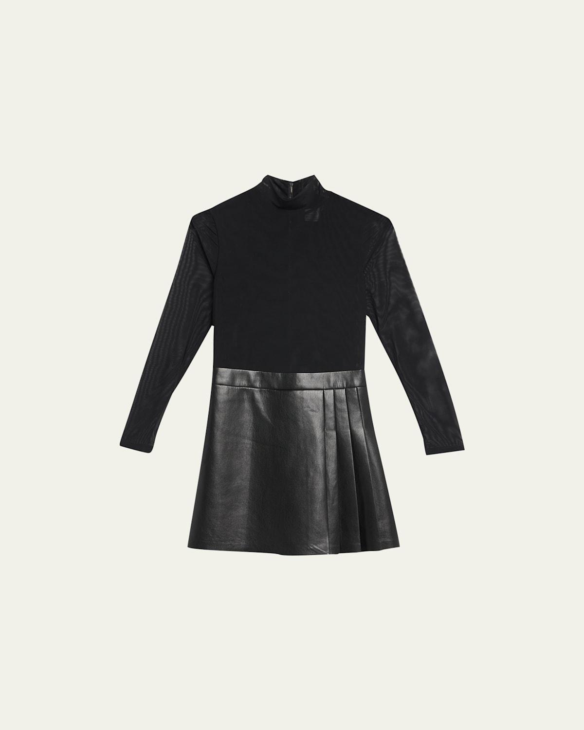 Alice and Olivia Chara Long Sleeve Mesh & Faux Leather Mini Dress Product Image