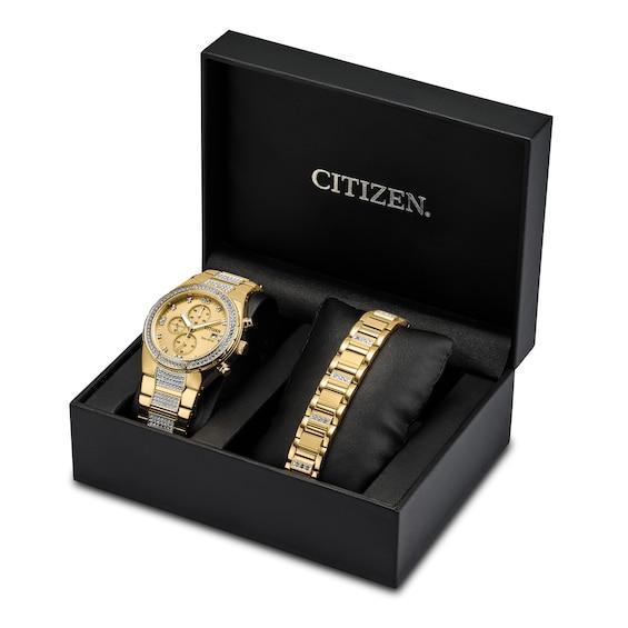 Citizen Mens Eco-Drive Crystal Accent Gold Tone Stainless Steel Watch & Bracelet Box Set - CA0752-66P Product Image
