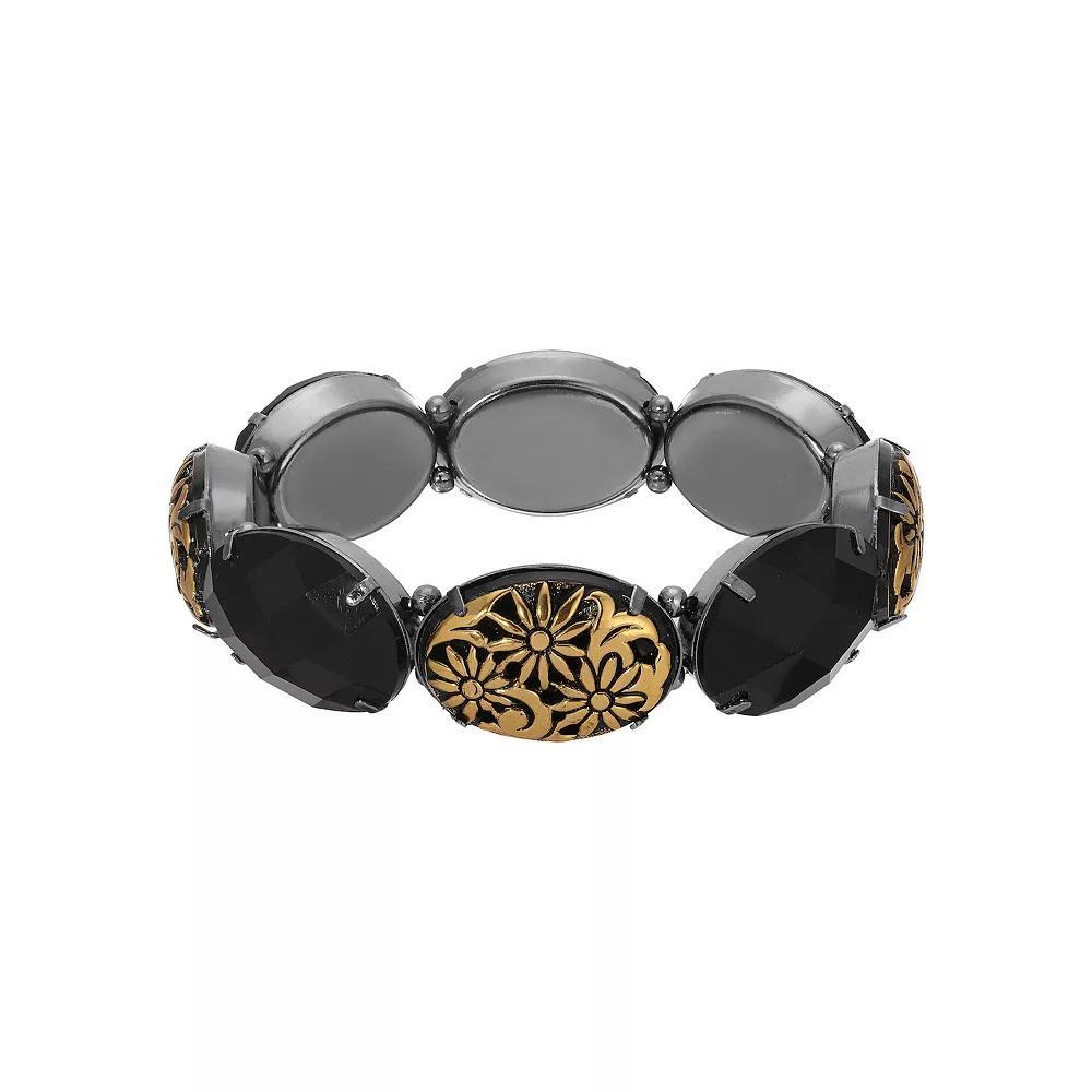 1928 Round Faceted Acrylic Stretch Bracelet, Womens, Black Product Image