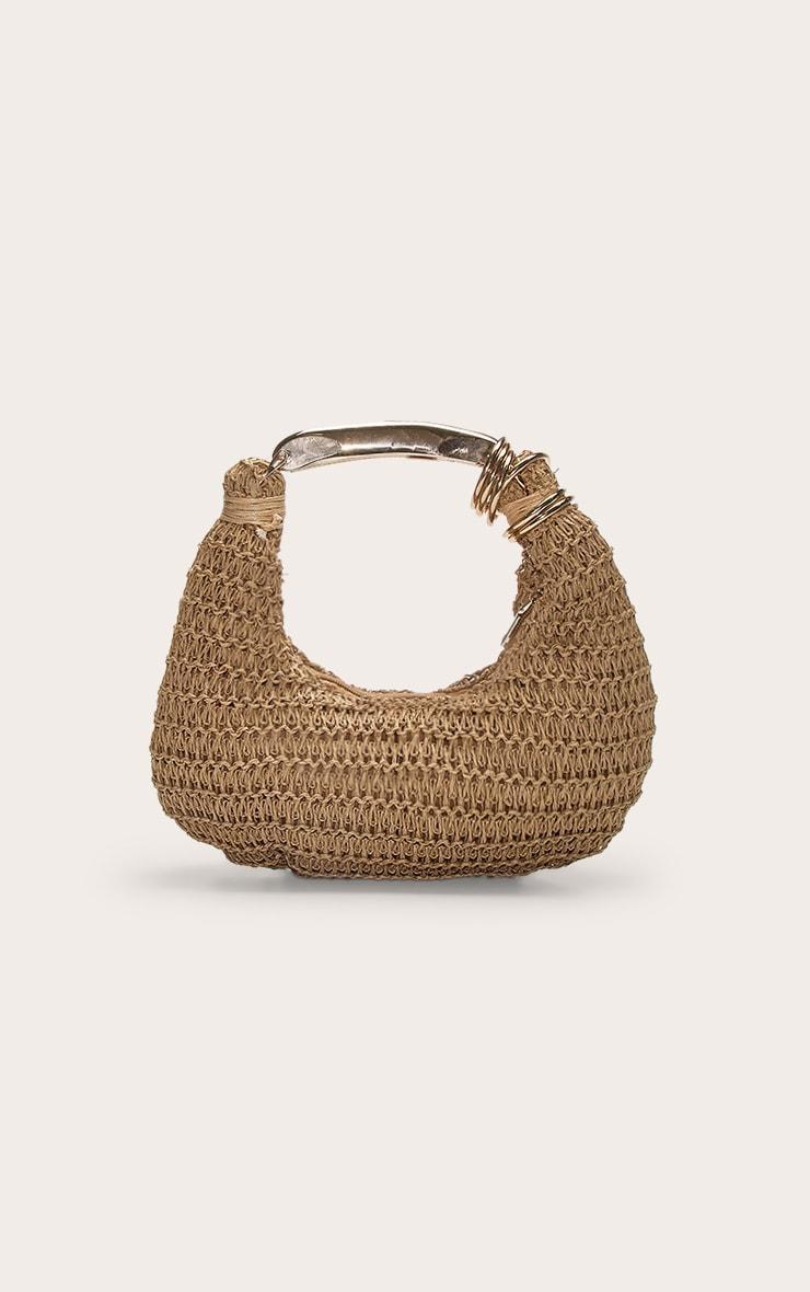 Gold Metal Handle Raffia Hand Bag Product Image