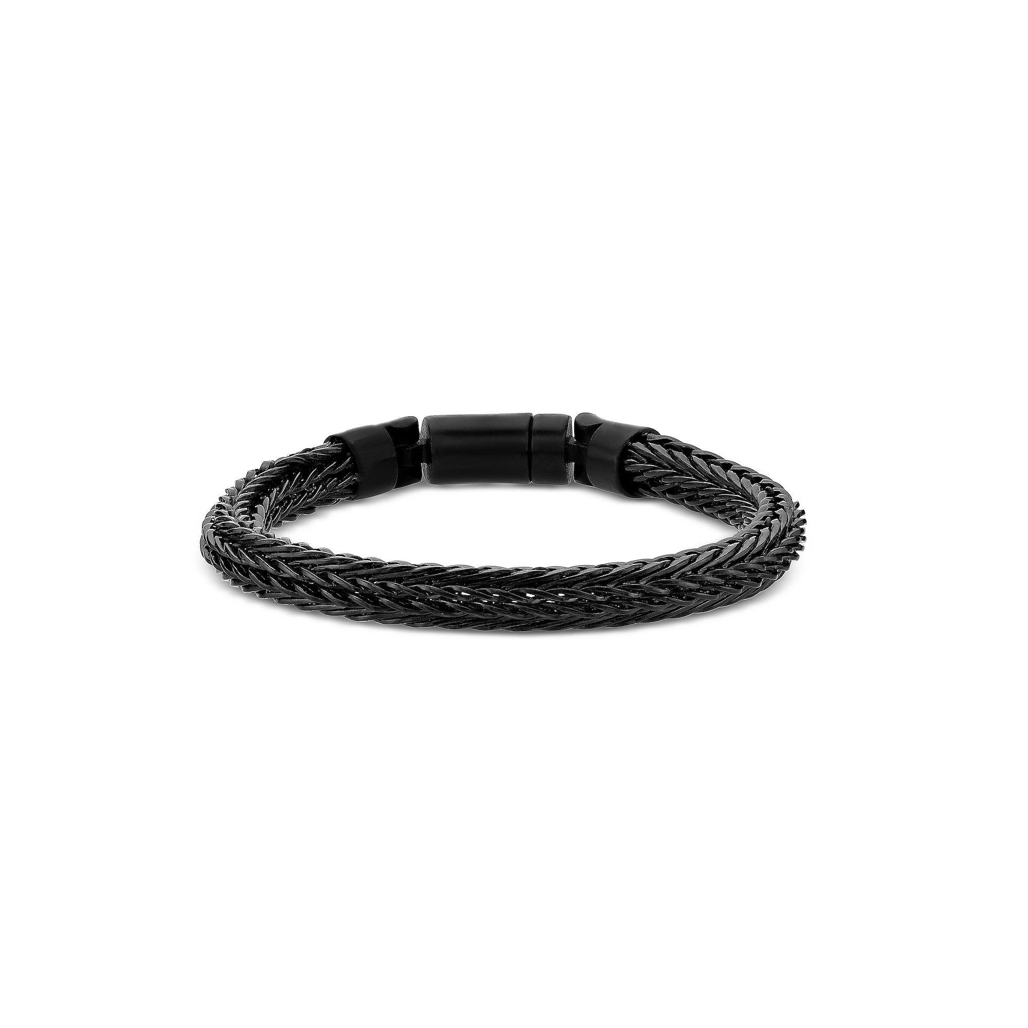 Mens LYNX Stainless Steel Foxtail Chain Bracelet Black Product Image