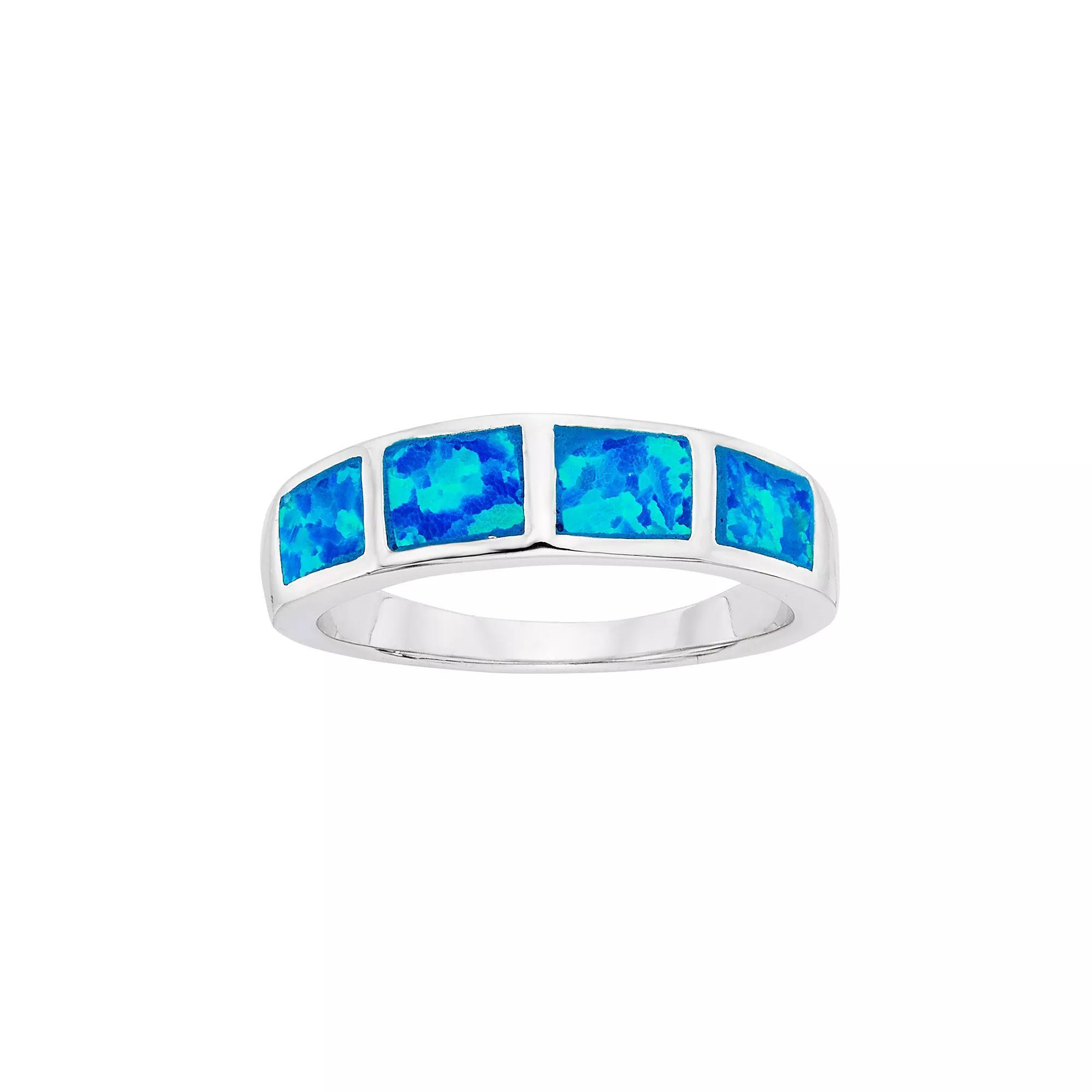 Lab-Created Blue Opal Sterling Silver Ring, Women's, Size: 7 Product Image