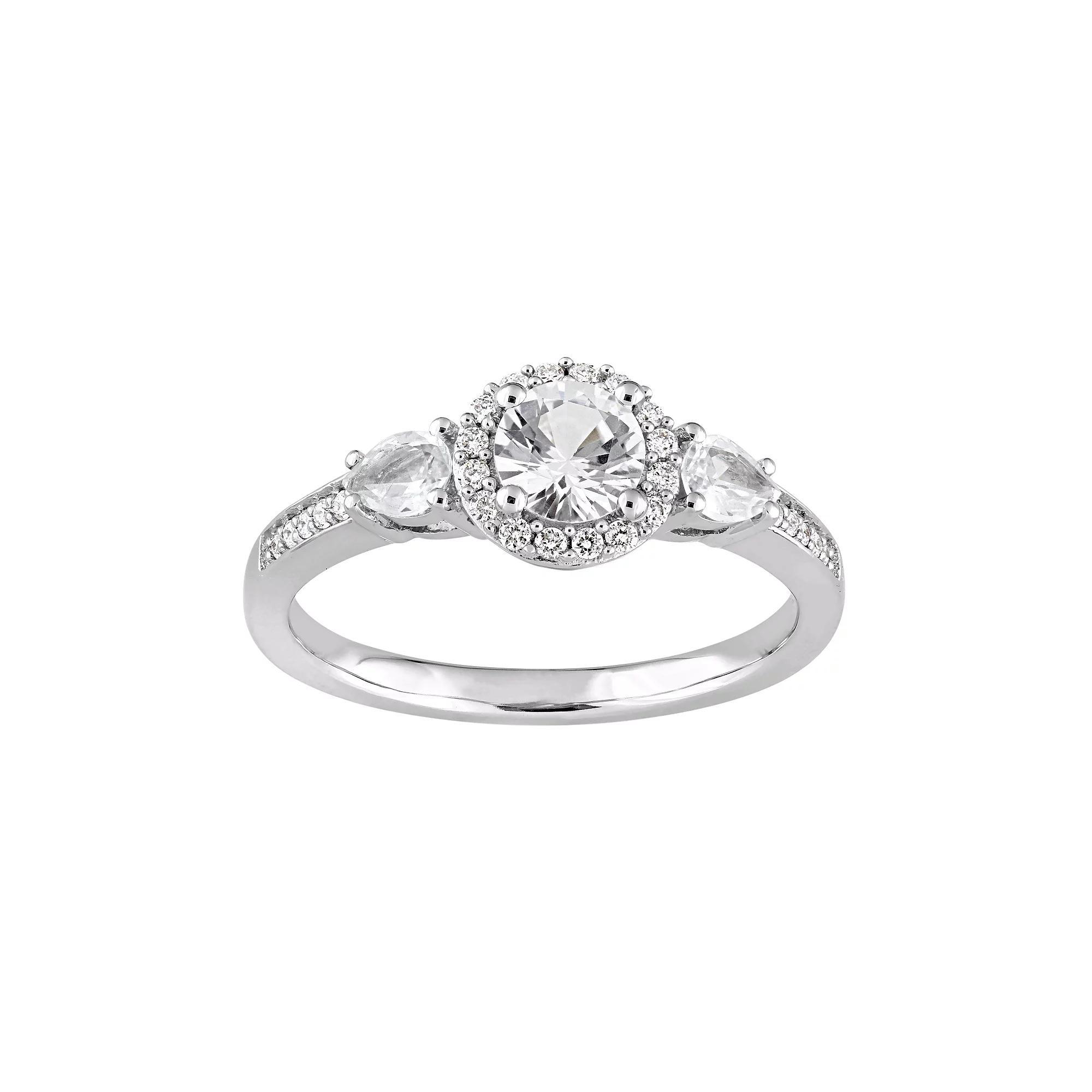 Stella Grace 14k White Gold White Sapphire & 1/8 Carat T.W. Diamond Halo Ring, Womens 14k Whgold Product Image