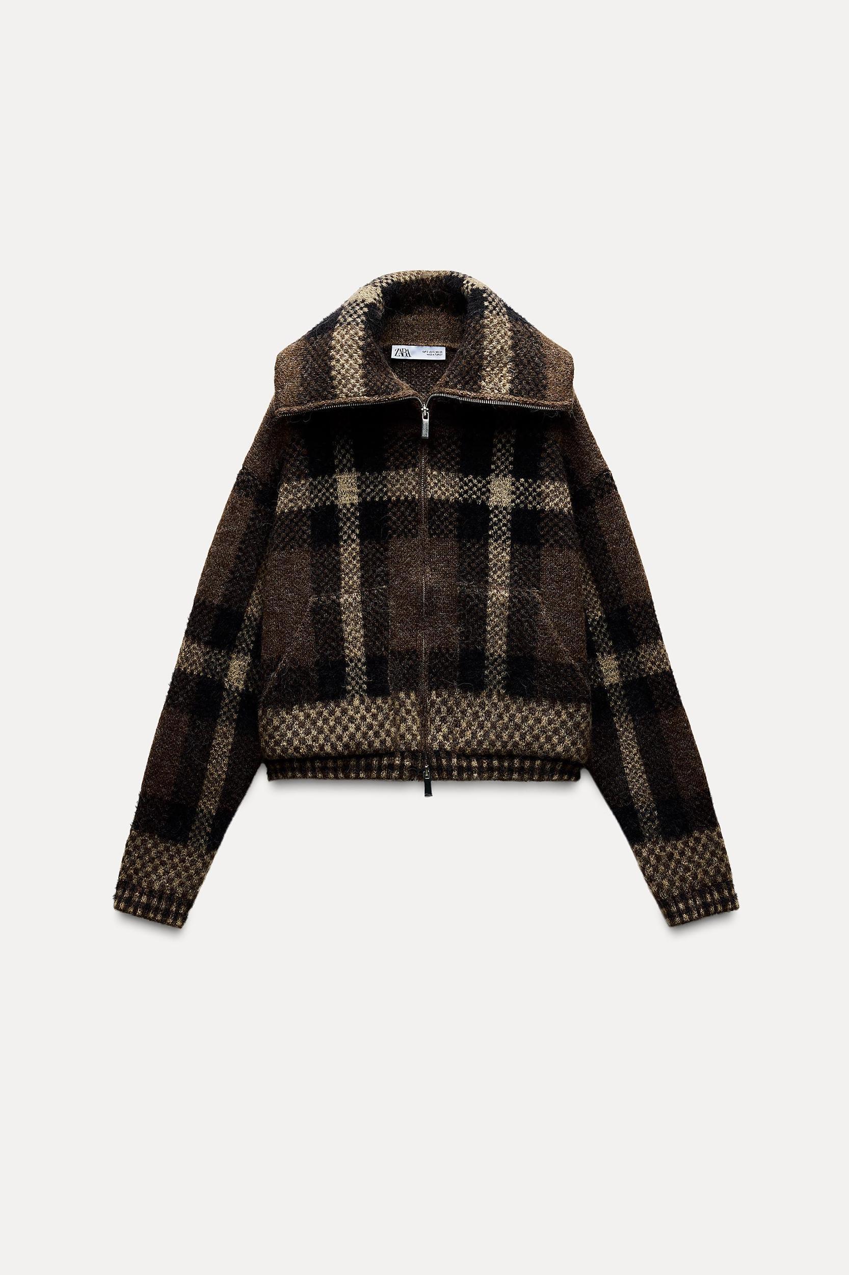 CHECKERED KNIT BOMBER JACKET Product Image