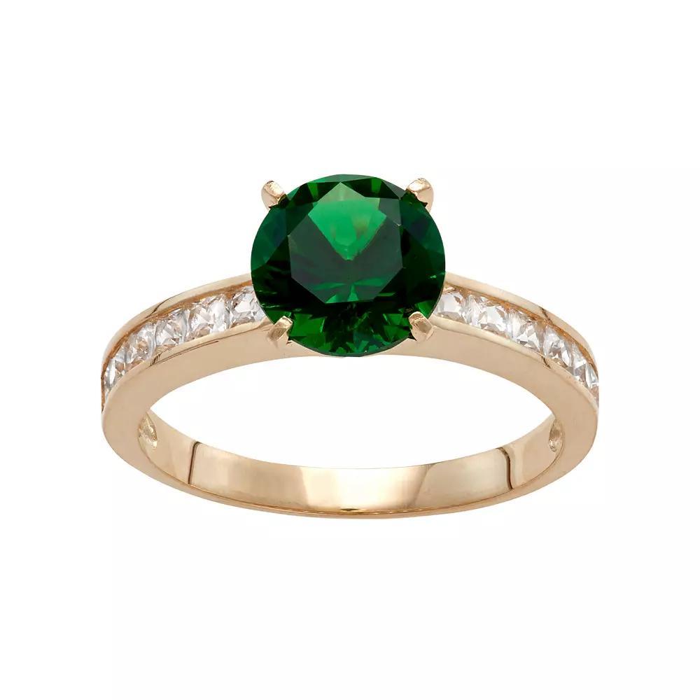 Designs by Gioelli 10k Gold Simulated Emerald & Lab-Created White Sapphire Ring, Women's, Size: 7 Product Image