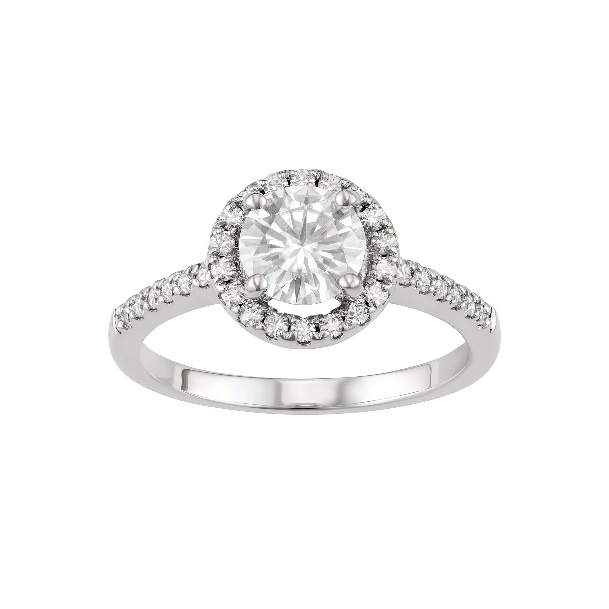 14k Gold 1 1/3 Carat T.W. Lab-Created Moissanite Round Halo Ring, Women's, Size: 6, White Product Image
