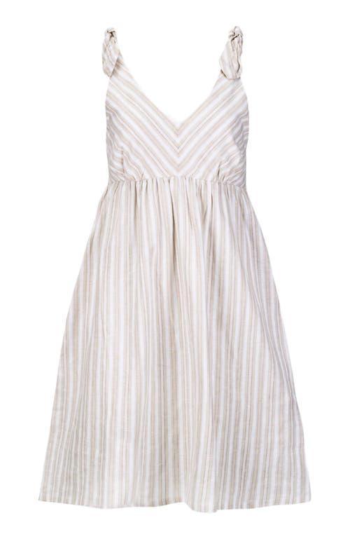 Hope & Henry Women's Sleeveless Bow Shoulder Dress in Stone Stripe Linen at Nordstrom, Size 6 Product Image