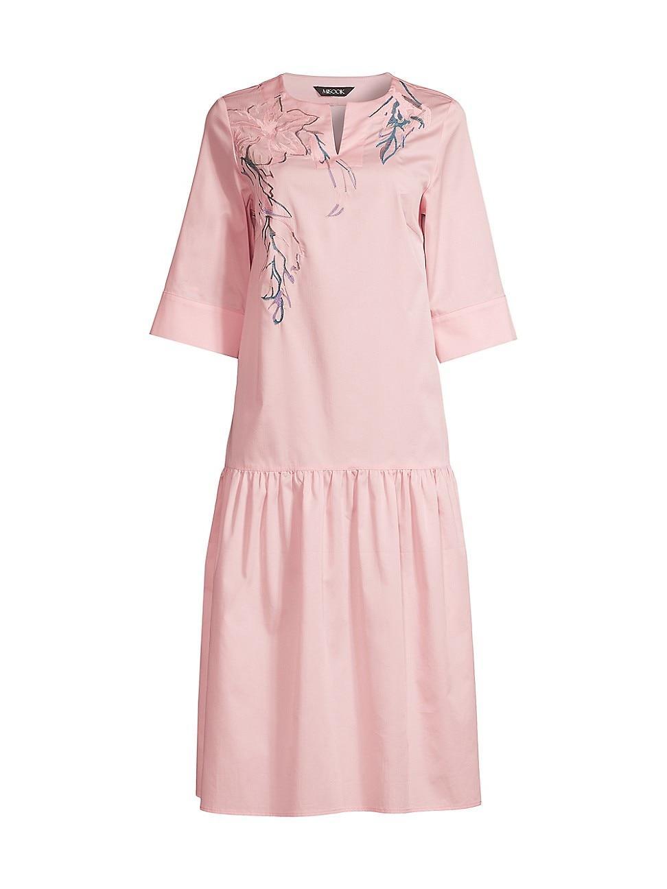 Womens Embroidered Drop-Waist Midi-Dress Product Image