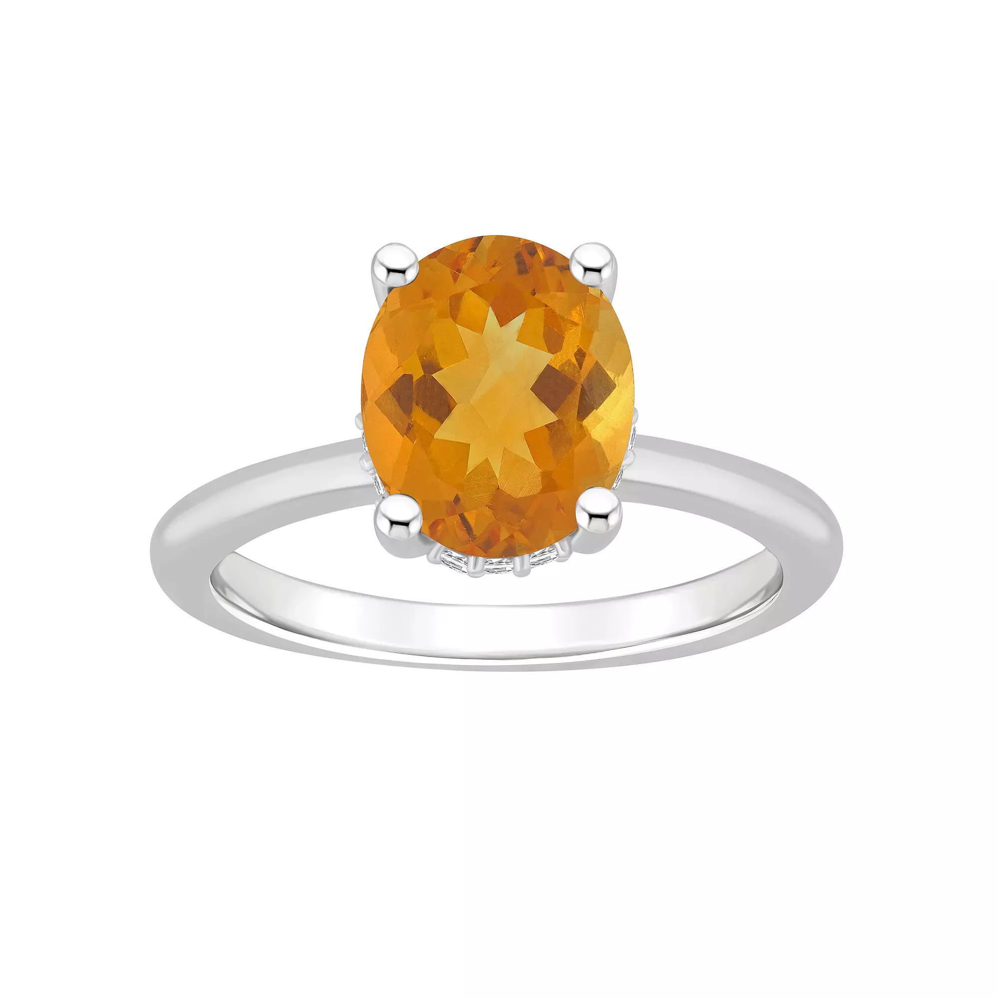Alyson Layne Sterling Silver 10 mm x 8 mm Oval Gemstone & Diamond Accent Ring, Women's, Size: 7, Citrine Product Image