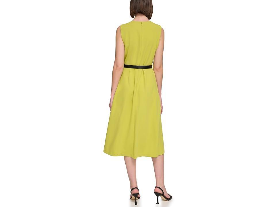 Calvin Klein Sleeveless Scuba Crepe Belted Midi Dress (Cypress) Women's Dress Product Image