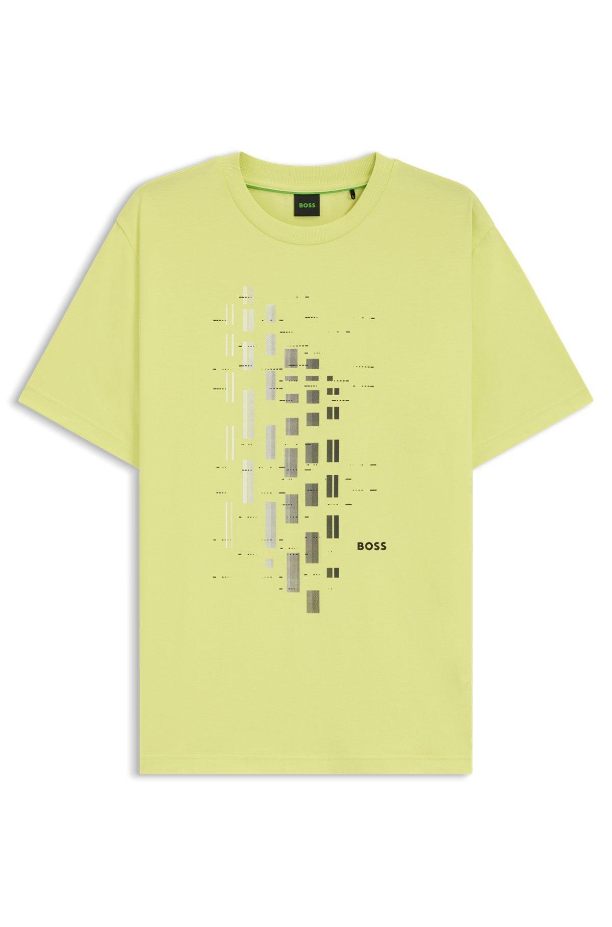 BOSS - Stretch-cotton T-shirt with geometric print - Light Green Product Image
