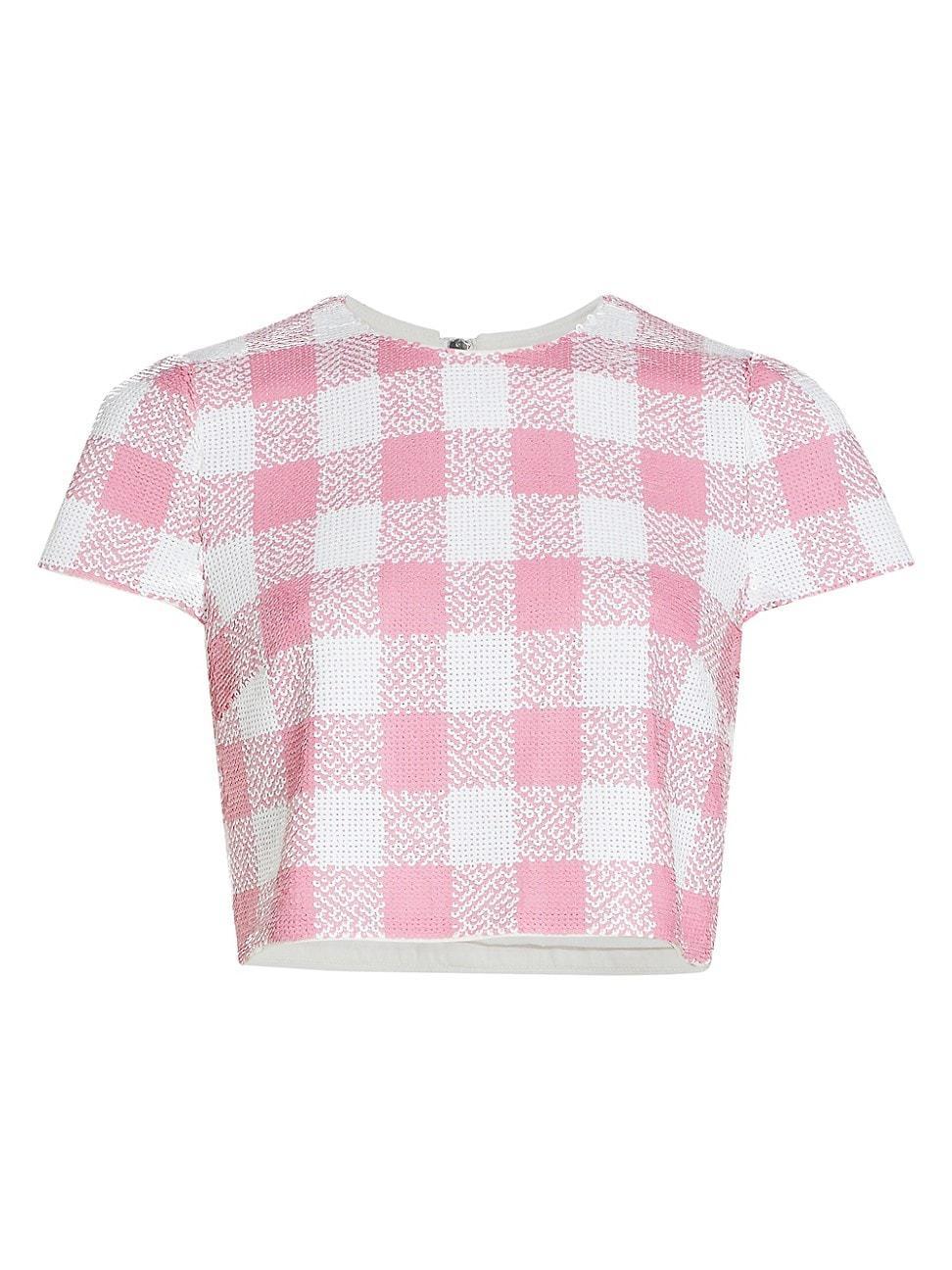 Womens Elena Sequined Check Crop Top Product Image
