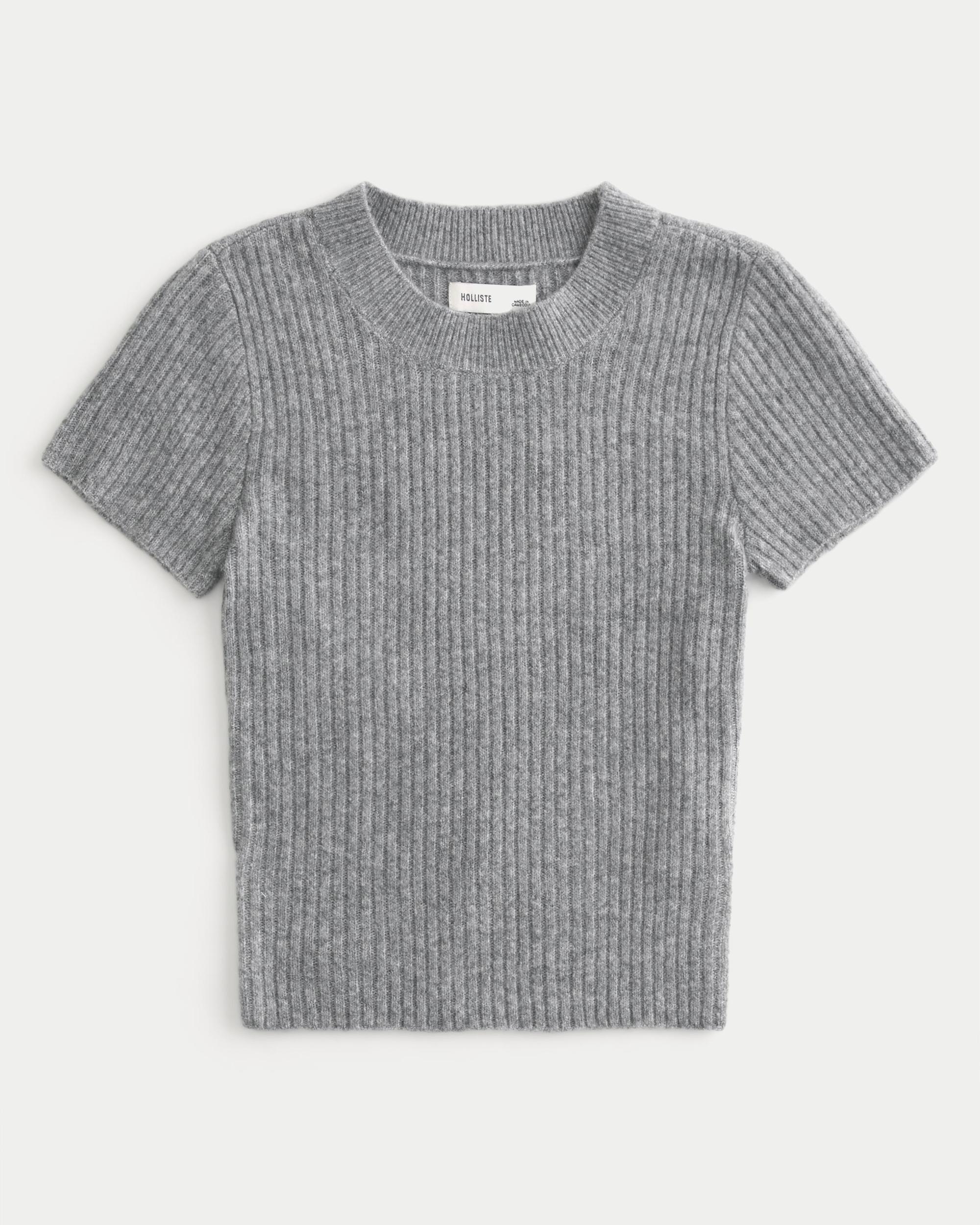 Short-Sleeve Ribbed Crew Sweater Product Image