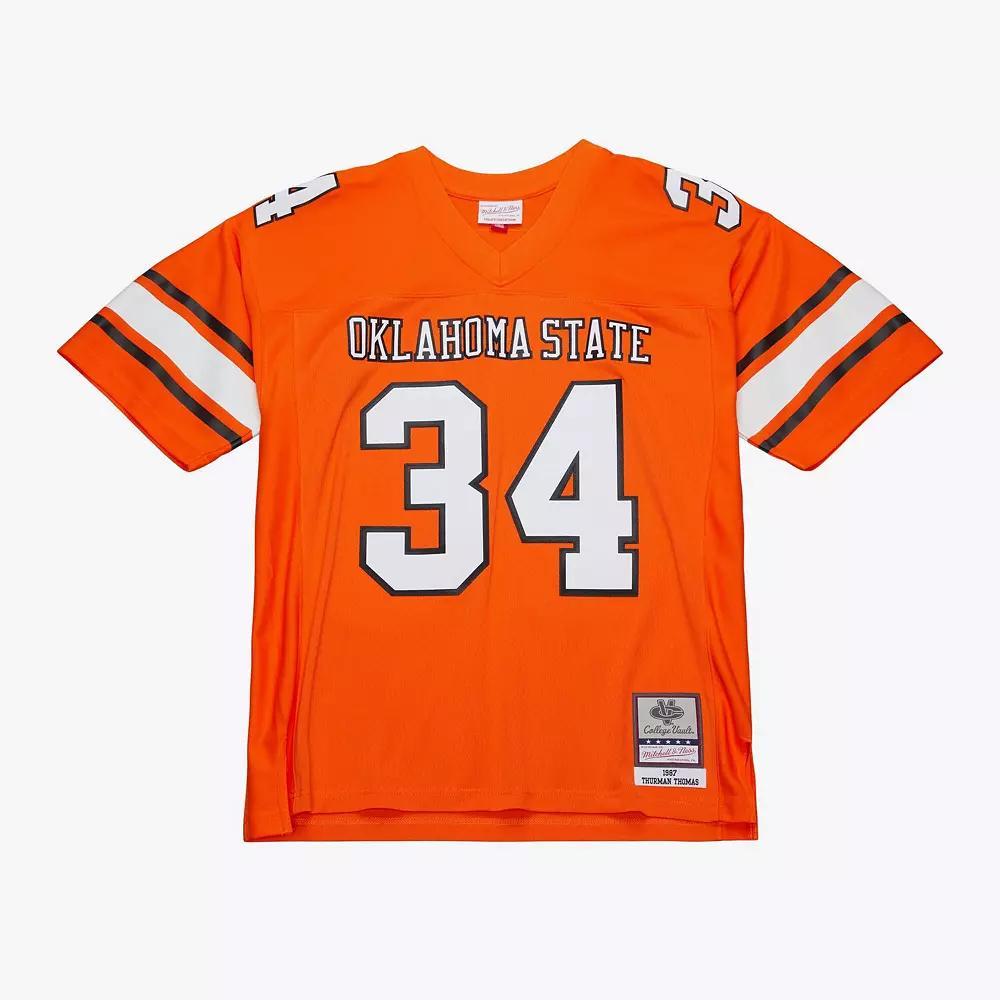 Men's Mitchell & Ness Thurman Thomas Orange Oklahoma State Cowboys 1987 Replica Jersey, Size: 4XL Product Image