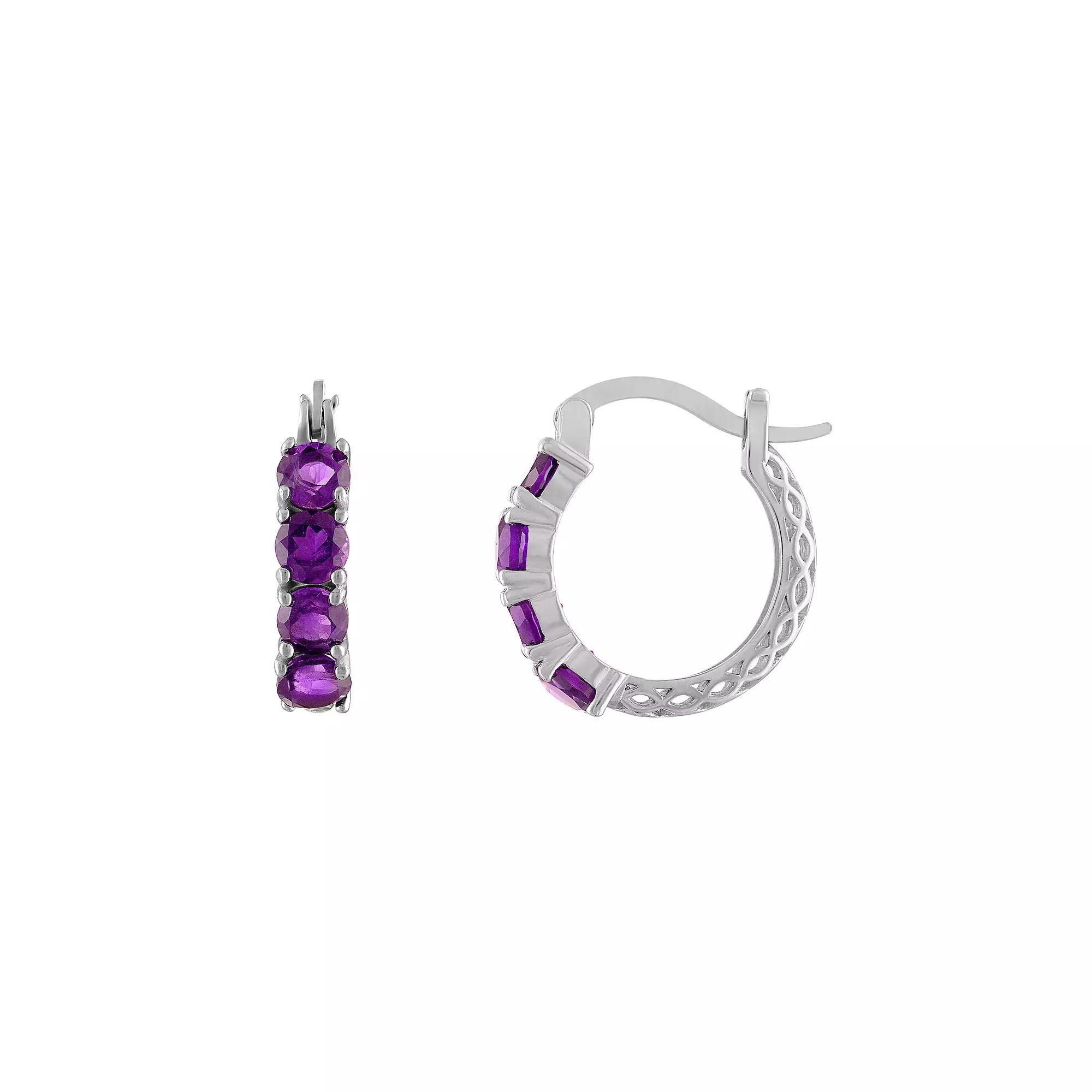 Designs by Gioelli Sterling Silver Filigree Hoop Earrings, Womens, Lab Created White Spphr Product Image