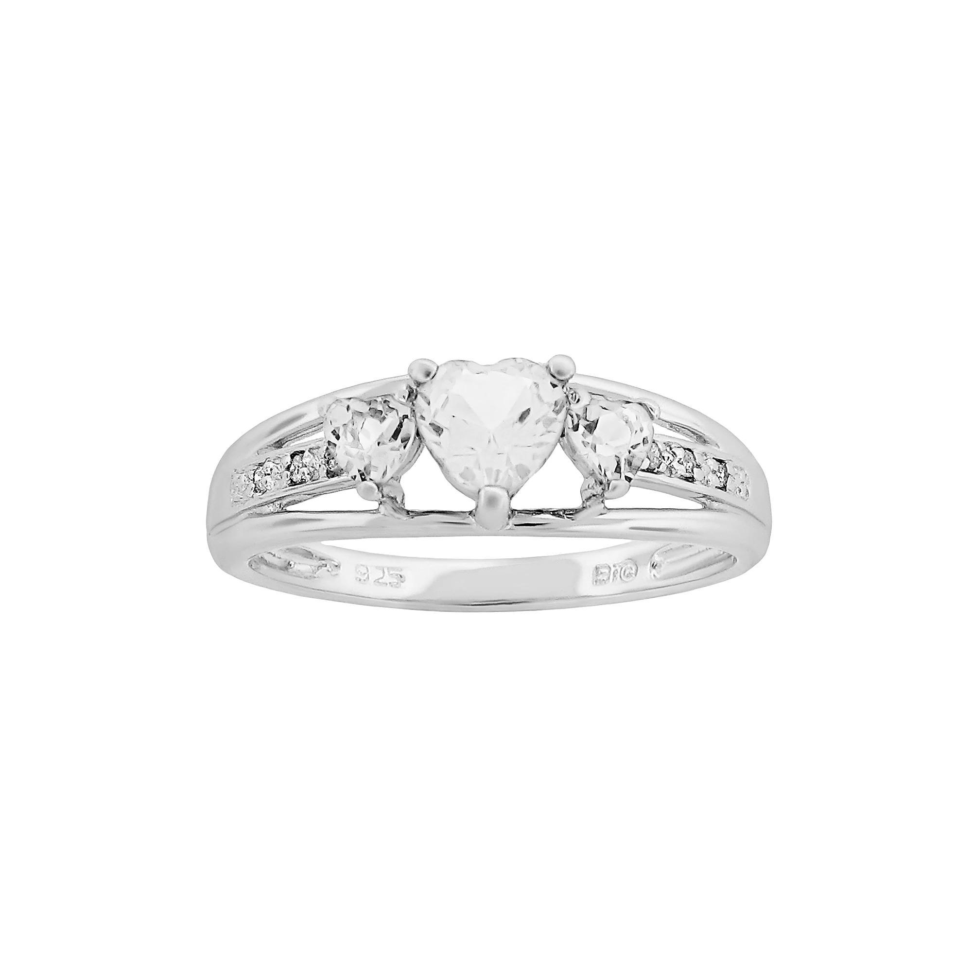 Gemminded Sterling Silver White Topaz and Diamond Accent Heart 3-Stone Ring, Women's, Size: 6 Product Image