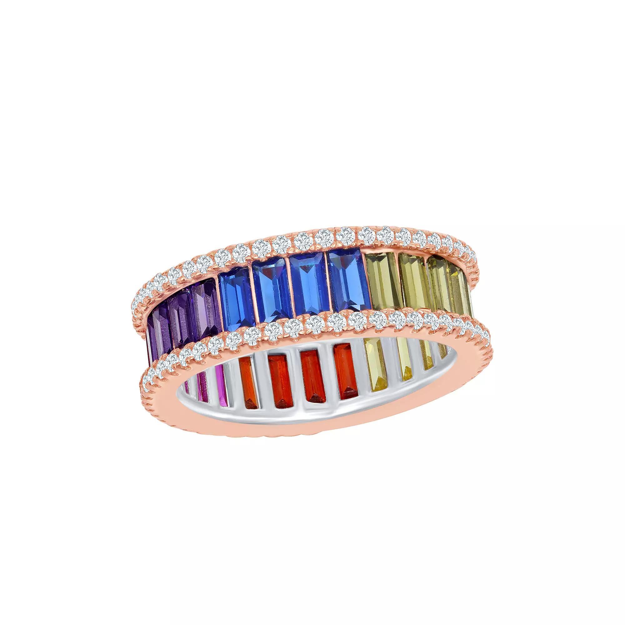 14k Rose Gold Over Silver Rainbow Cubic Zirconia Ring, Women's, Size: 6, Pink Tone Product Image