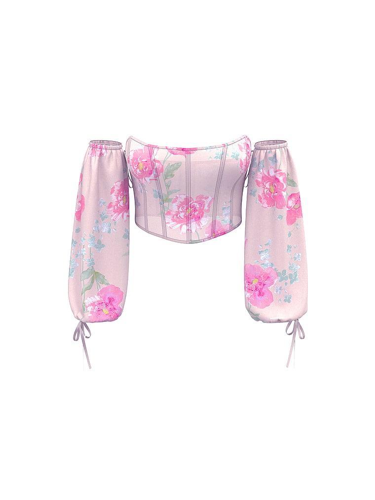 Peony Chiffon Long-Sleeve Corset Top Product Image