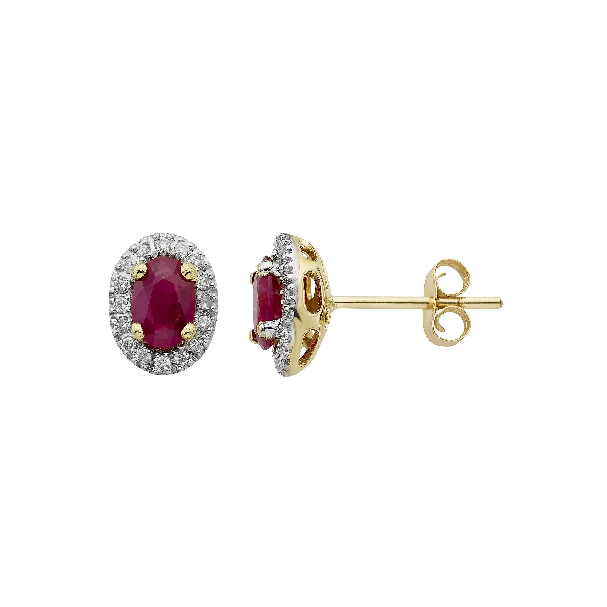 14k Rose Gold 1/6 Carat T.W. IGL Certified Diamond & Ruby Oval Earrings, Women's, Yellow Product Image