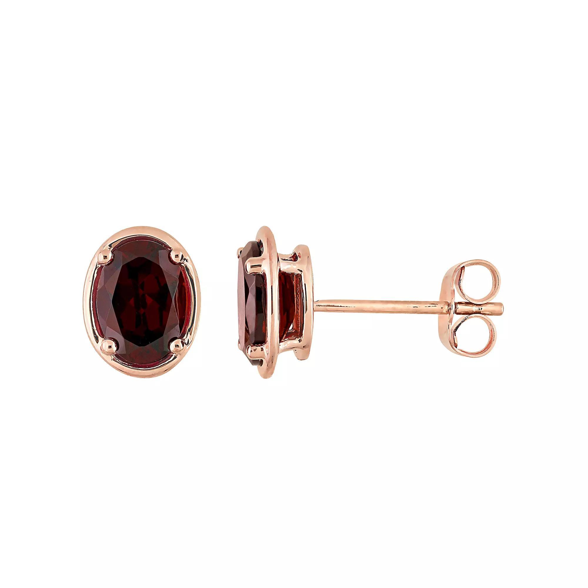 Stella Grace 14k Rose Gold Oval Garnet Stud Earrings, Women's Product Image
