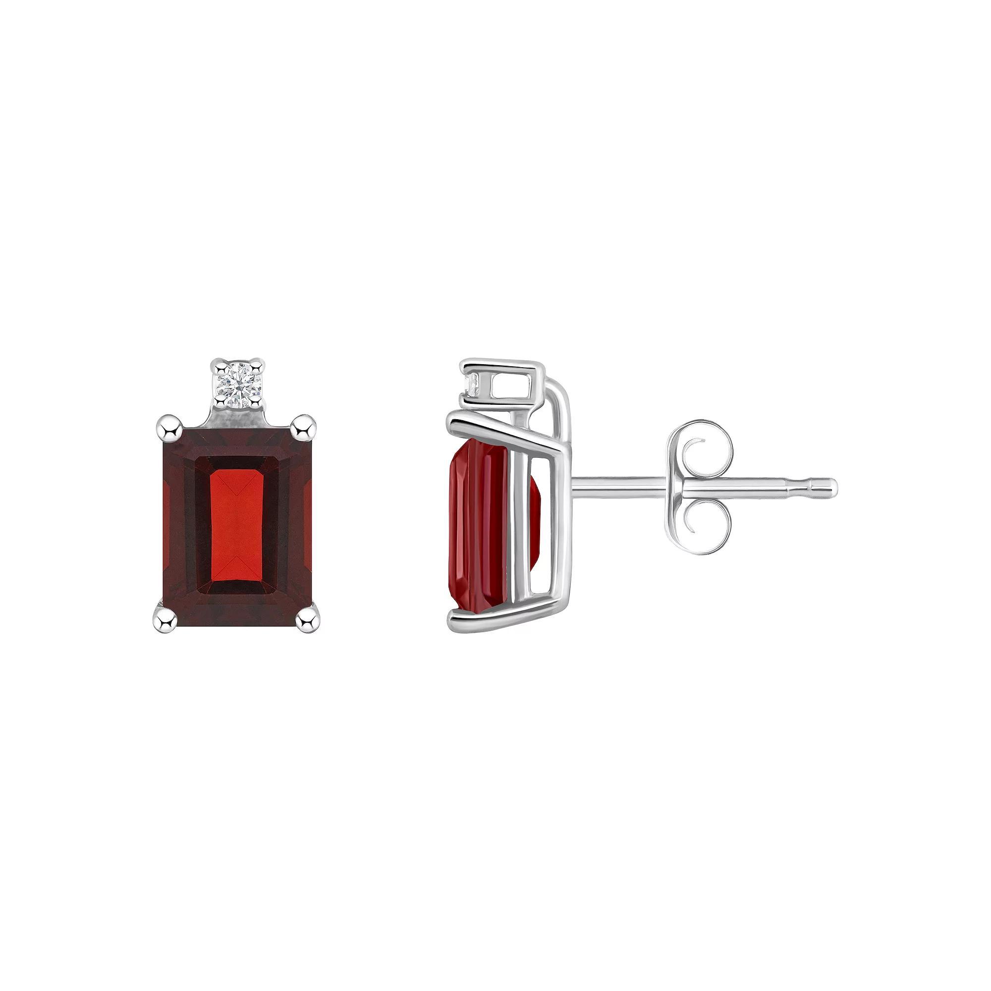 Celebration Gems 14k Gold Emerald Cut Ruby & Diamond Accent Stud Earrings, Women's, 14k Whgold Product Image