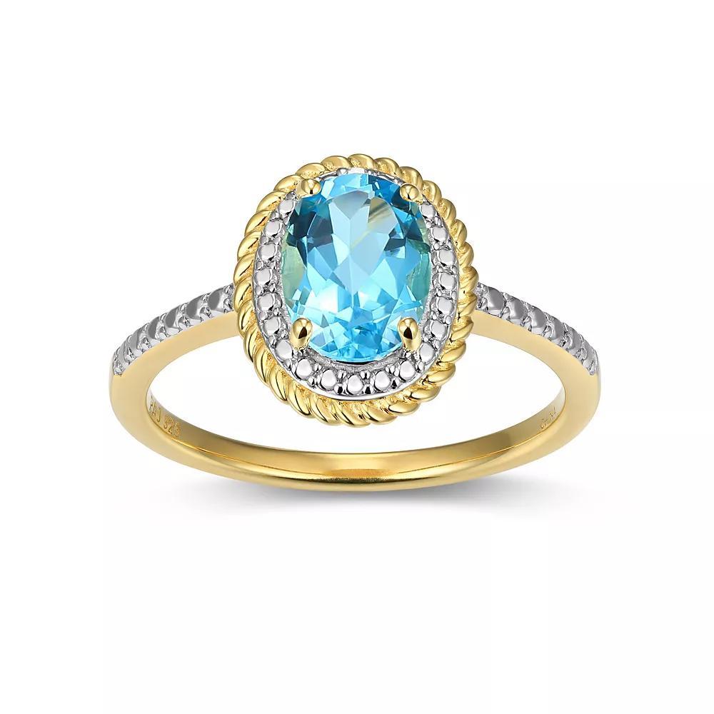 18k Gold Over Silver Gemstone & Diamond Accent Halo Ring, Women's, Size: 7, Dec Gen Blue Topaz Product Image