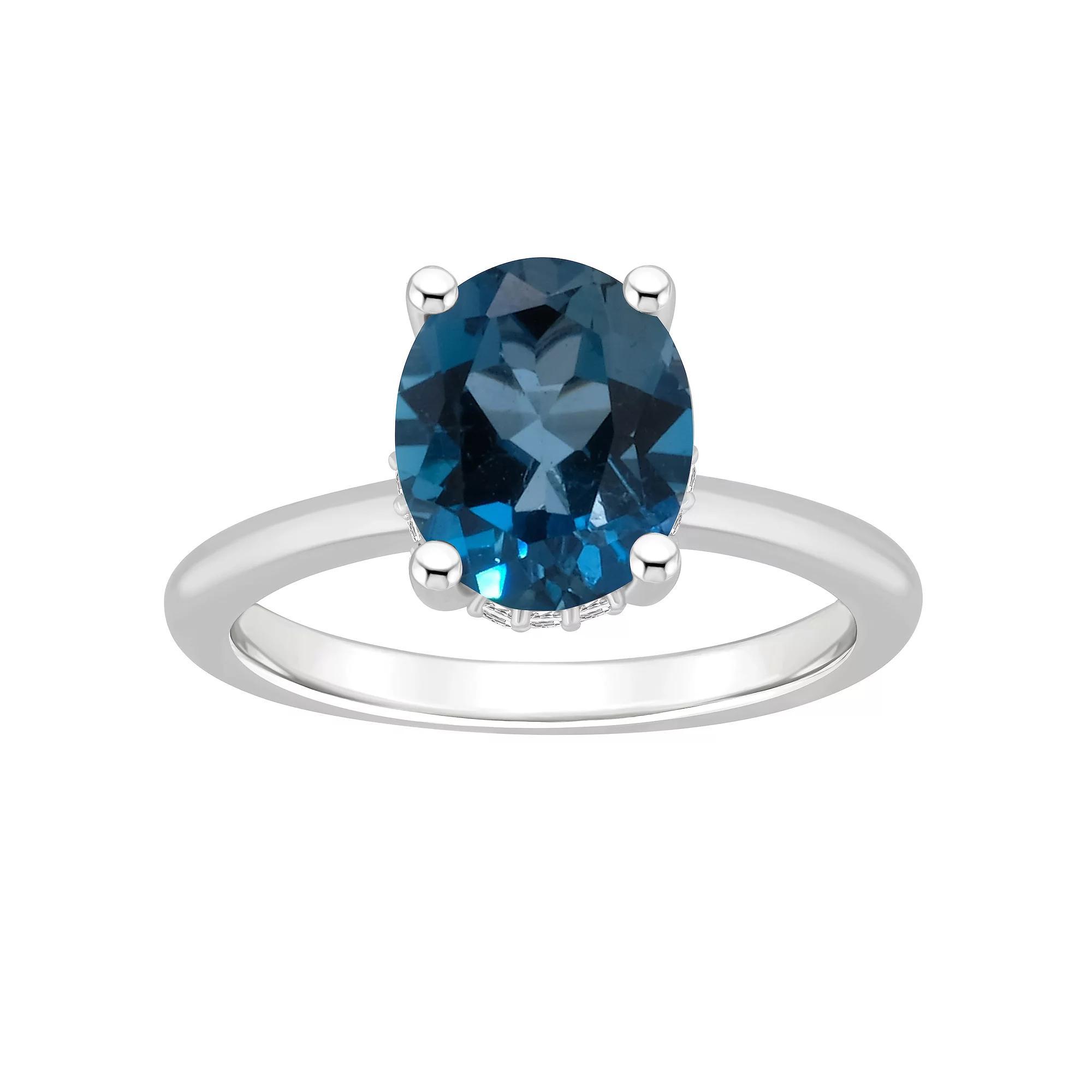 Alyson Layne Sterling Silver 10 mm x 8 mm Oval Gemstone & Diamond Accent Ring, Women's, Size: 6, London Blue Topaz Product Image