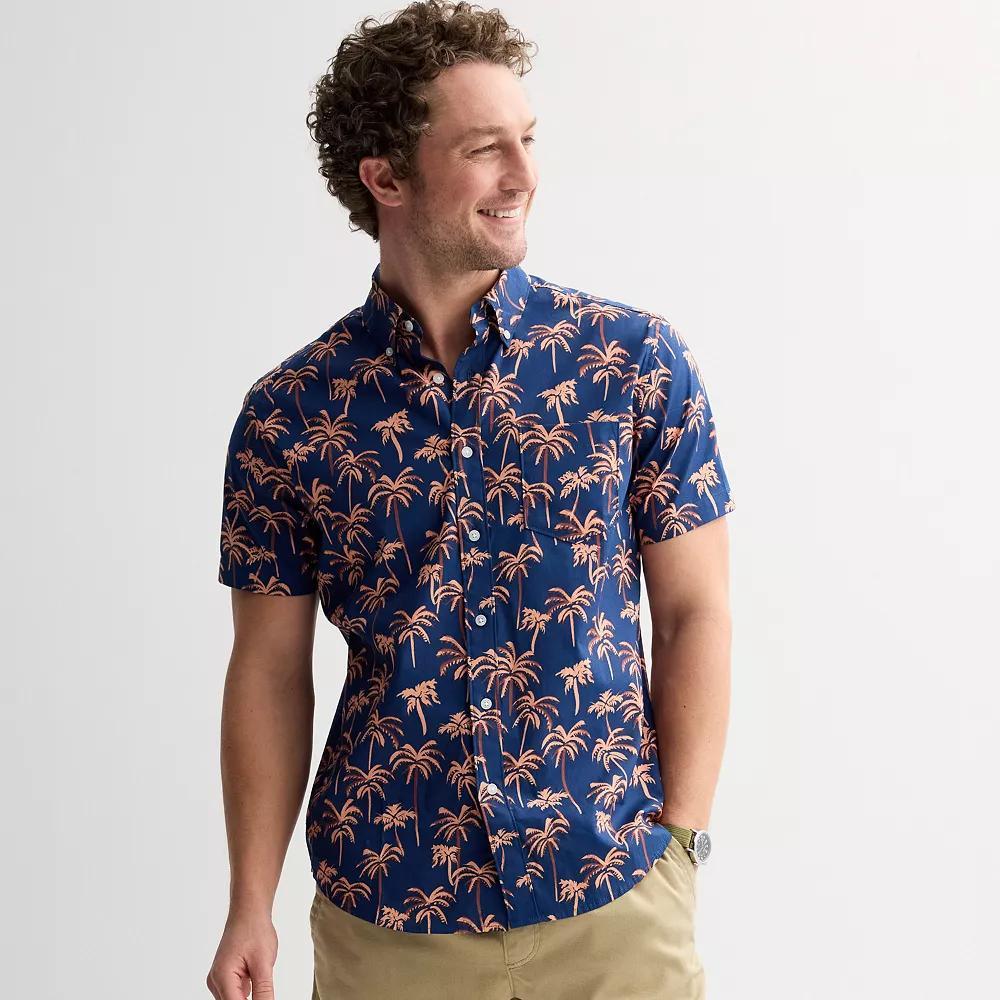 Men's Sonoma Goods For Life® Short Sleeve Perfect Length Button Down Shirt, Size: Large, Palm Party Blue Product Image