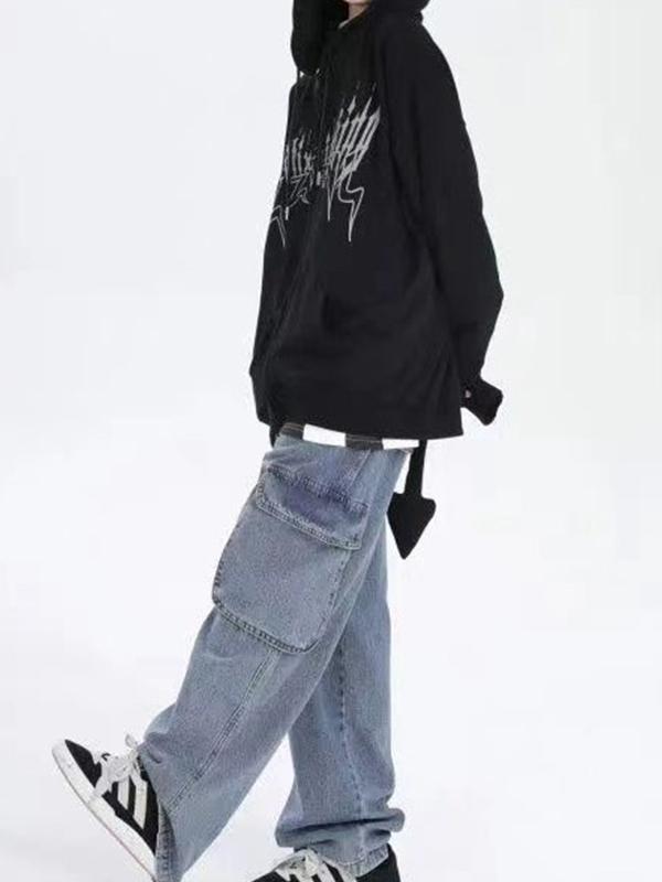 Men's Devil Styling Wing Print Fleece Oversized Hoodie Product Image