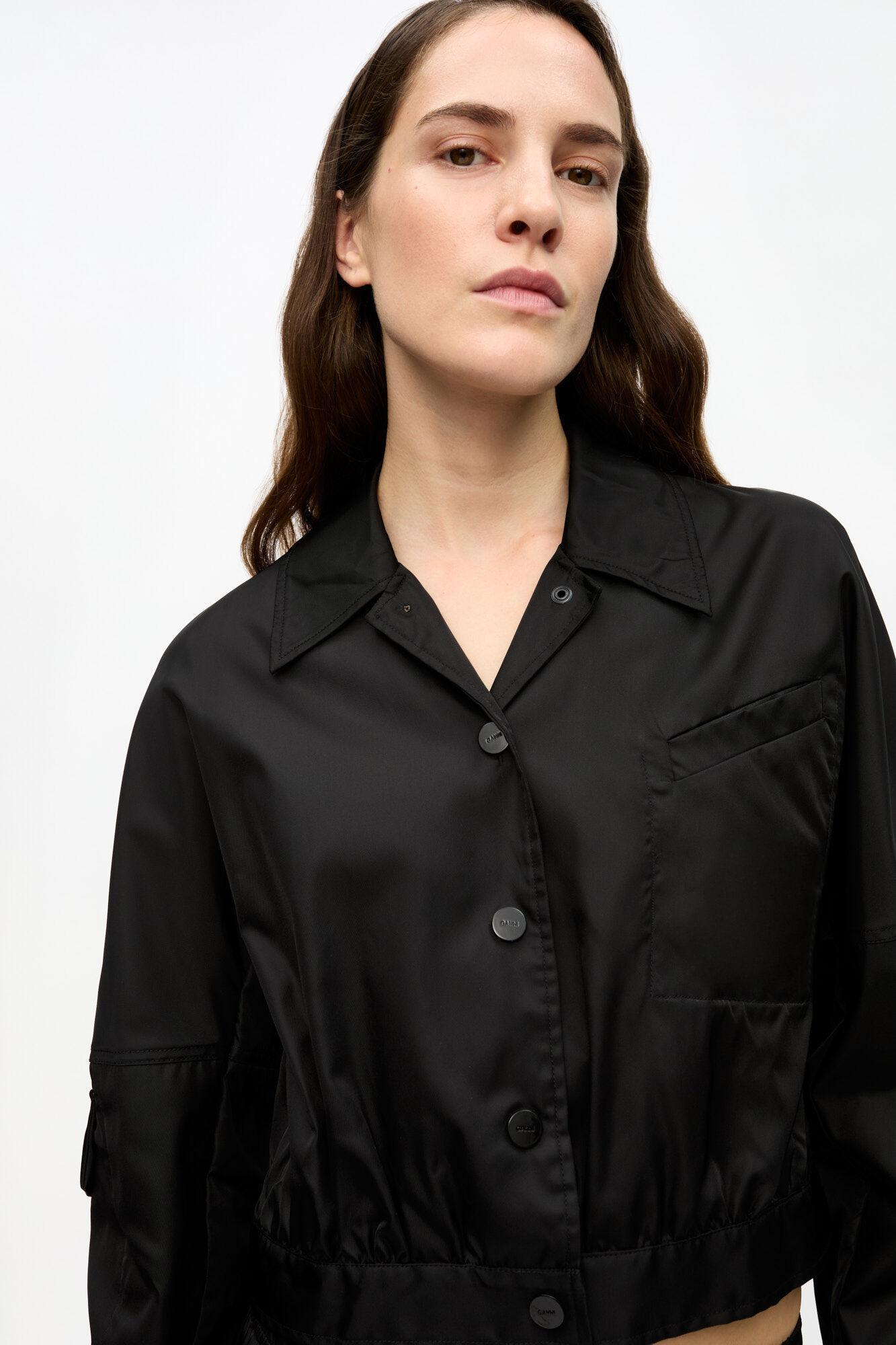 Black Duchesse Nylon Cropped Jacket Product Image