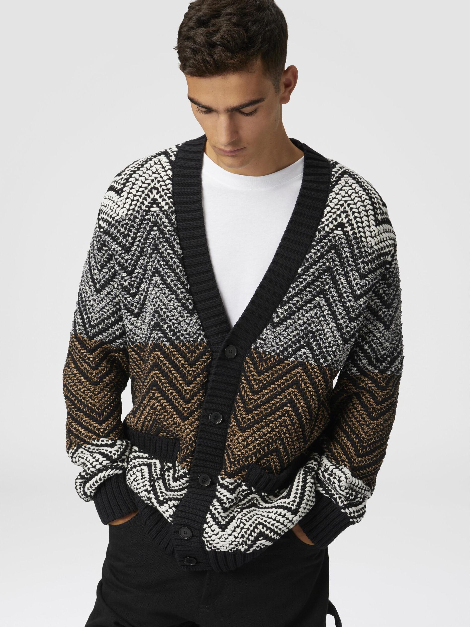 Crochet knit cardigan with macro zigzag and pockets Product Image