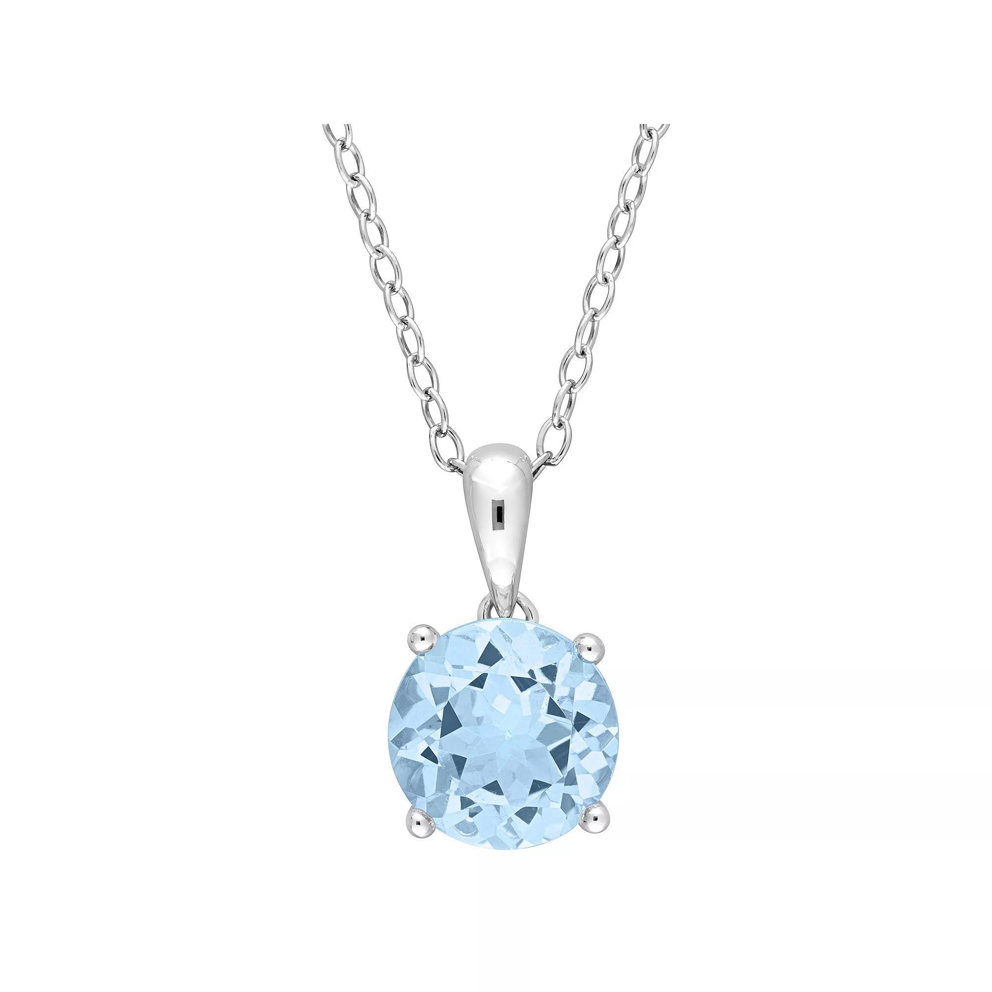 Stella Grace Sterling Silver & Gemstone Round Stud Pendant Necklace, Womens Blue Topaz Product Image