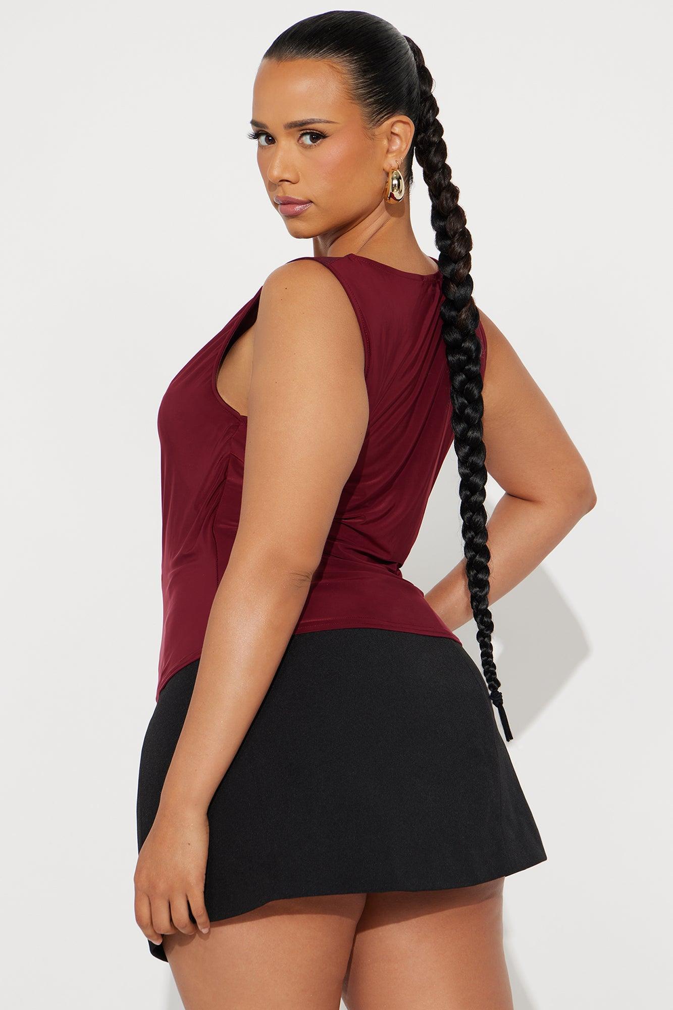 Este High Neck Top - Burgundy Product Image