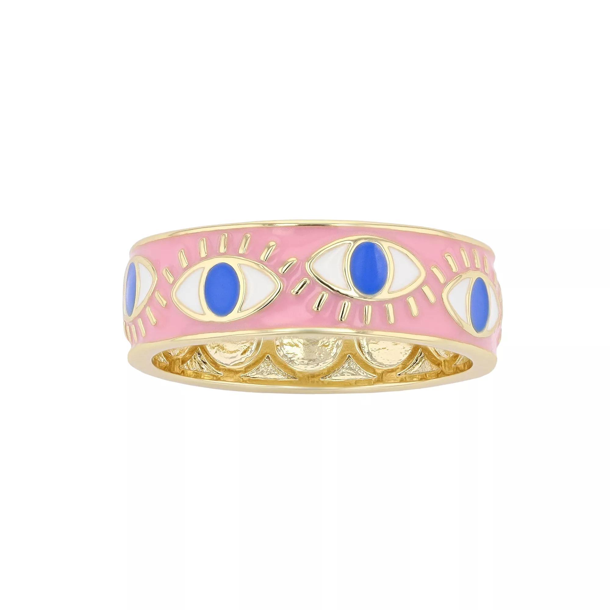 Gold Tone Pink Enamel Evil Eye Band Ring, Womens Product Image