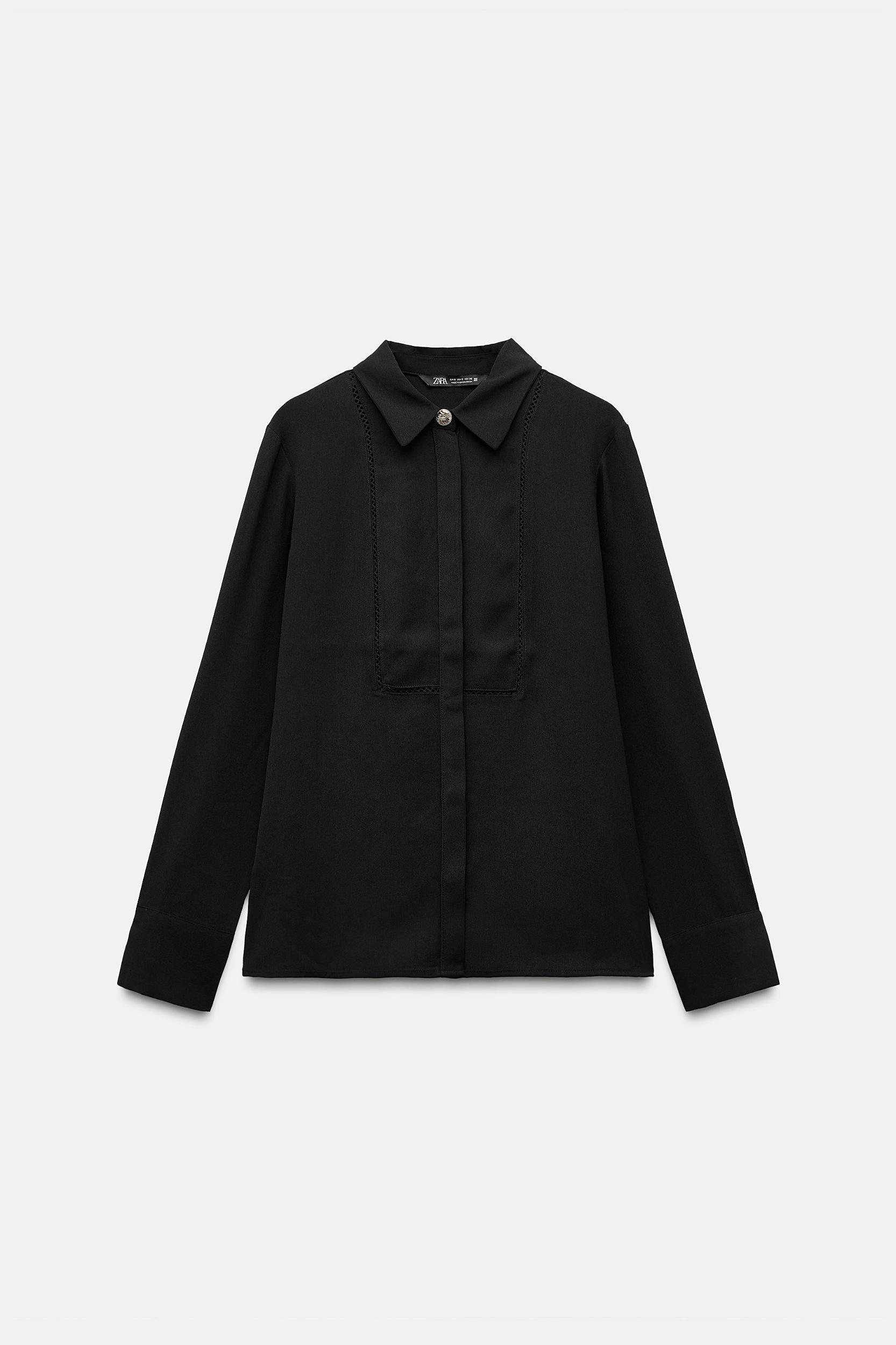 LACE INSERT CREPE SHIRT Product Image