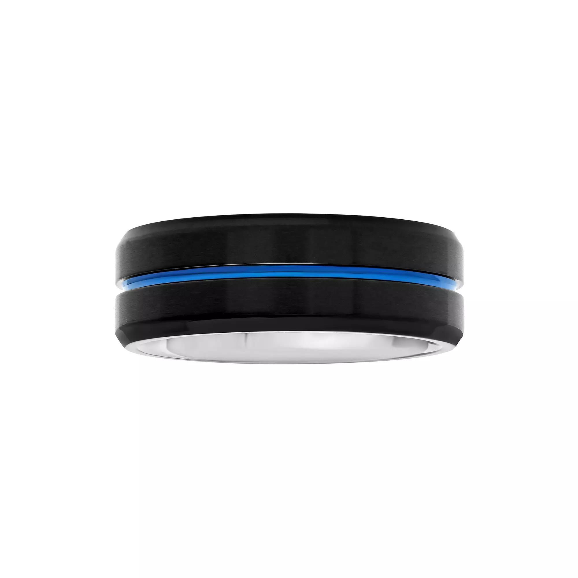 Men's Stainless Steel Black & Blue Ion Plated Band, Size: 13.50, Black Tone Product Image